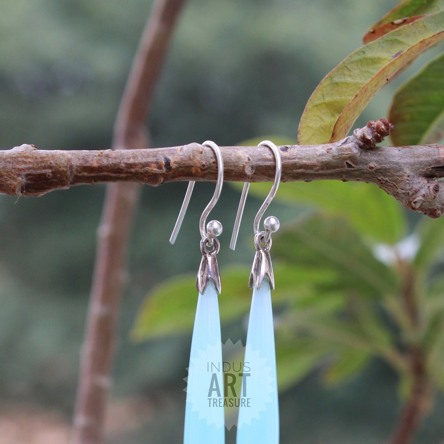 Aqua Chalcedony 50mm Long Drop Earrings