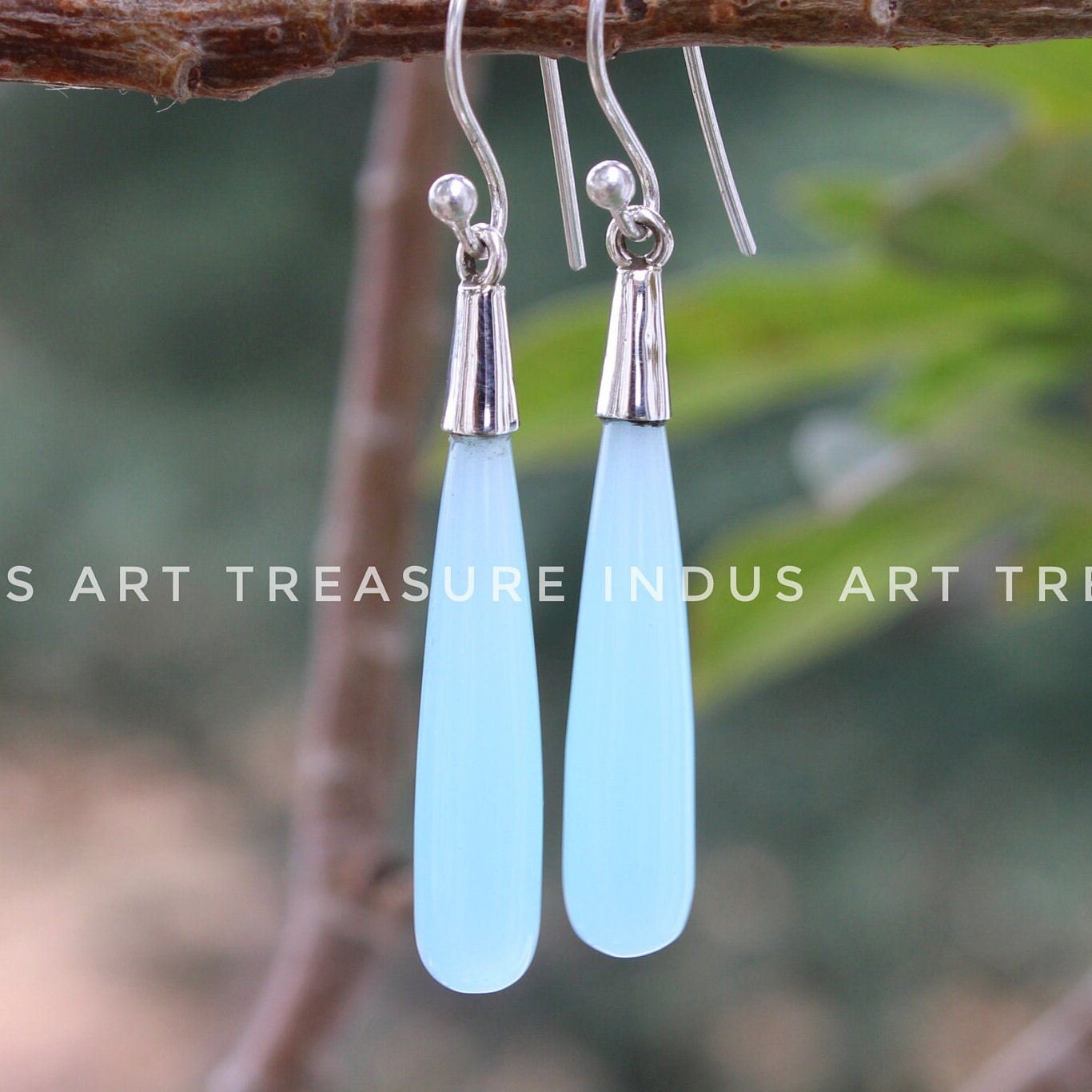 Aqua Chalcedony 50mm Long Drop Earrings