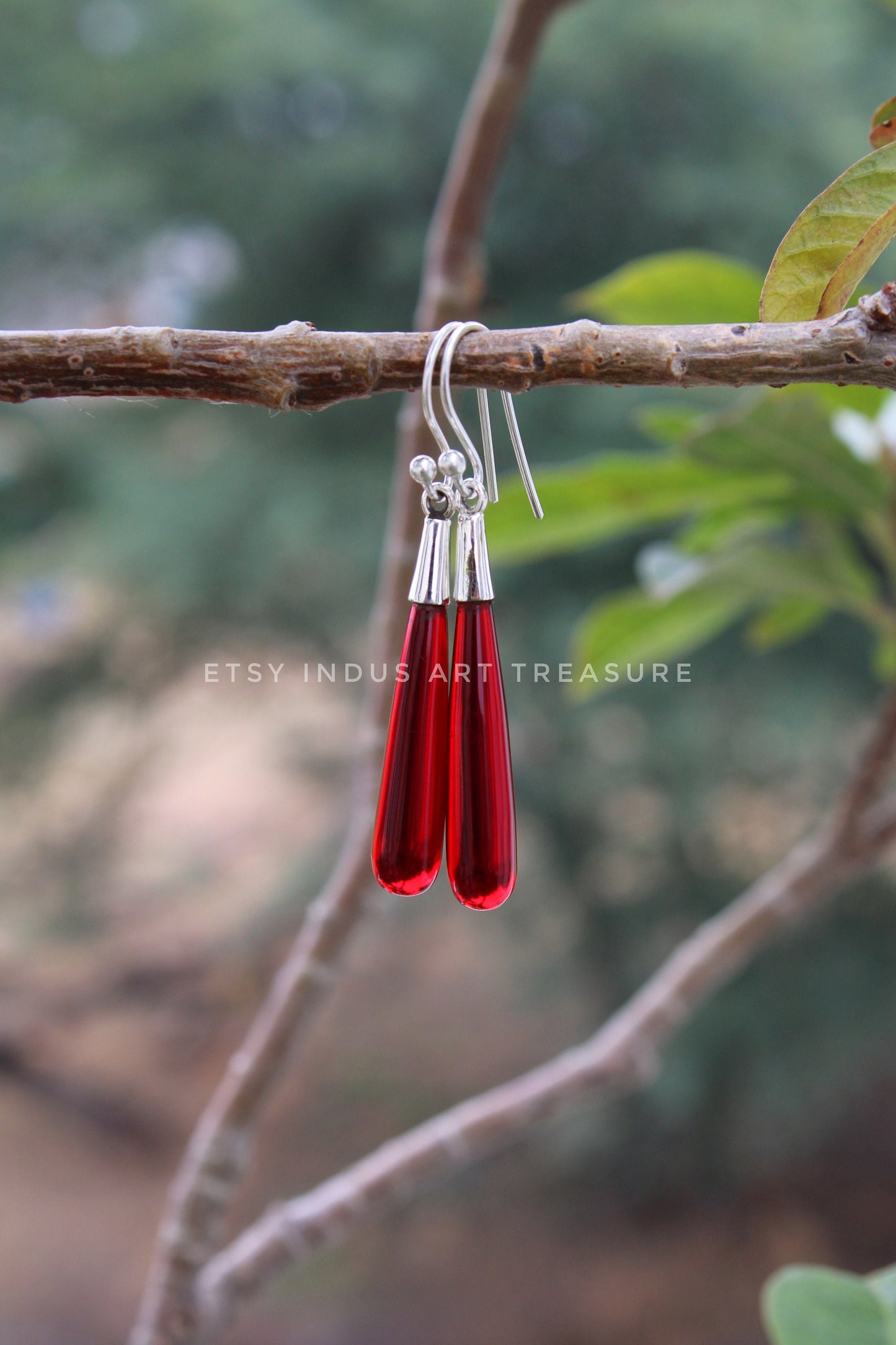 Red Garnet Long Drop Earrings