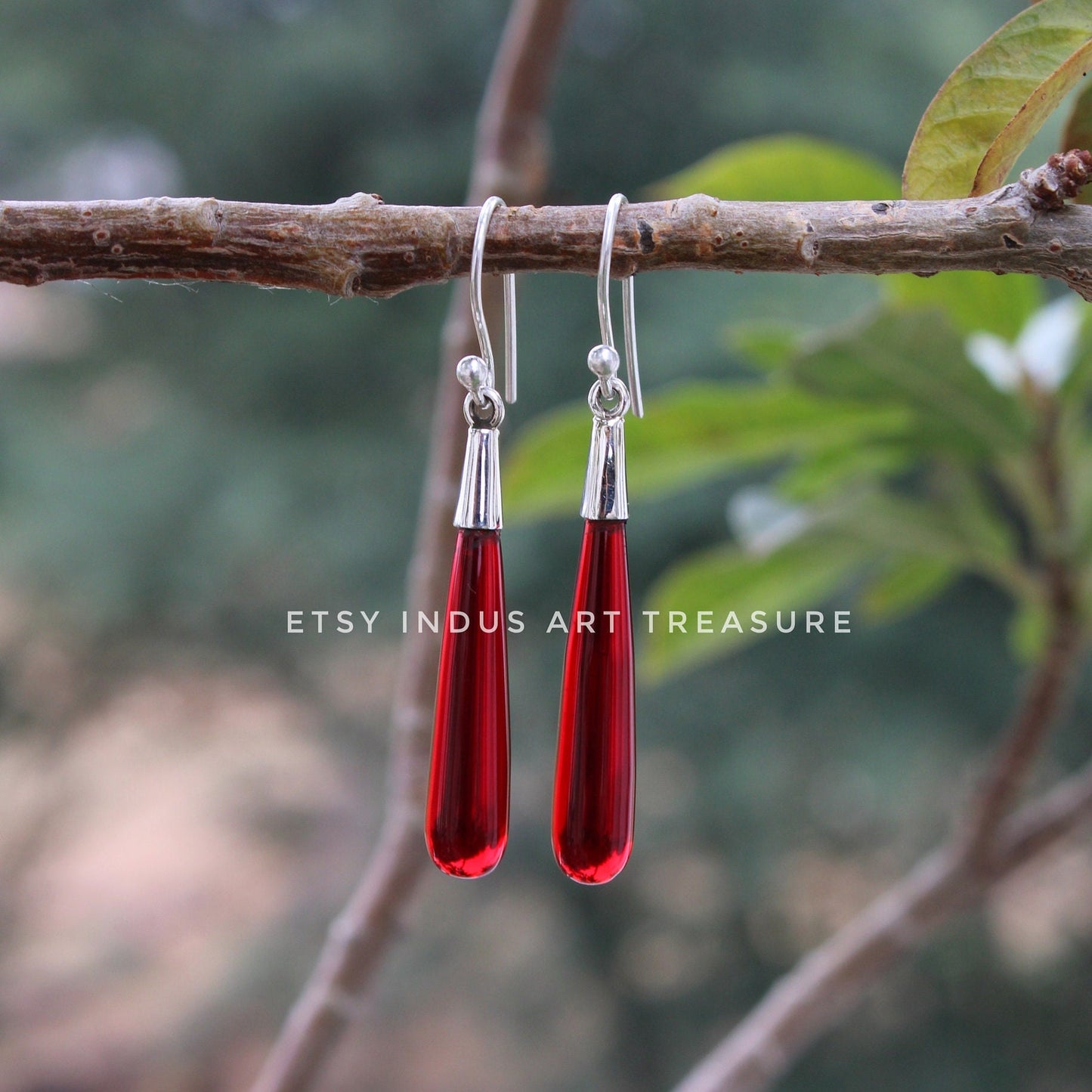 Red Garnet Long Drop Earrings