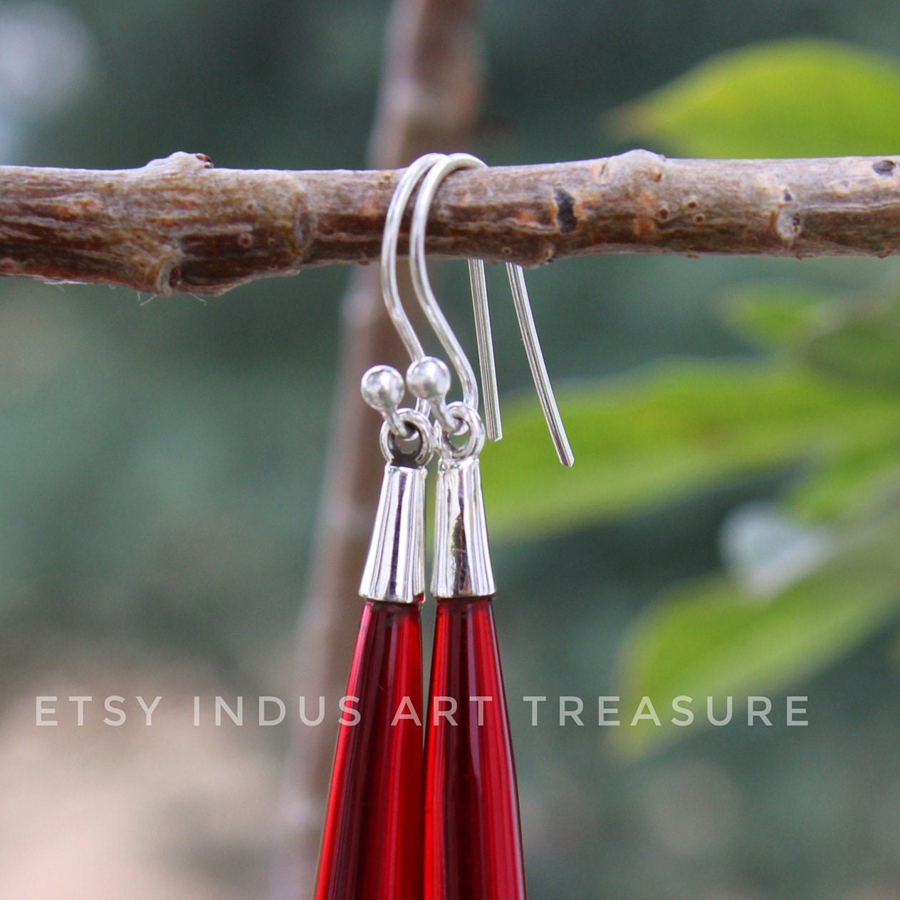 Red Garnet Long Drop Earrings