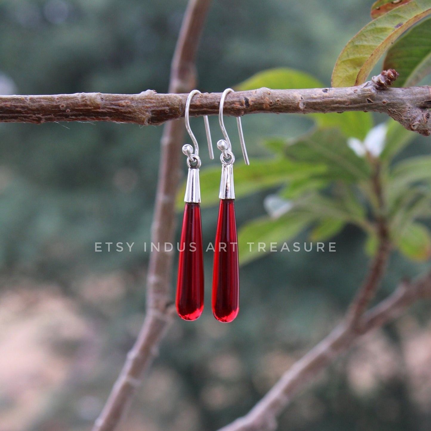 Red Garnet Long Drop Earrings