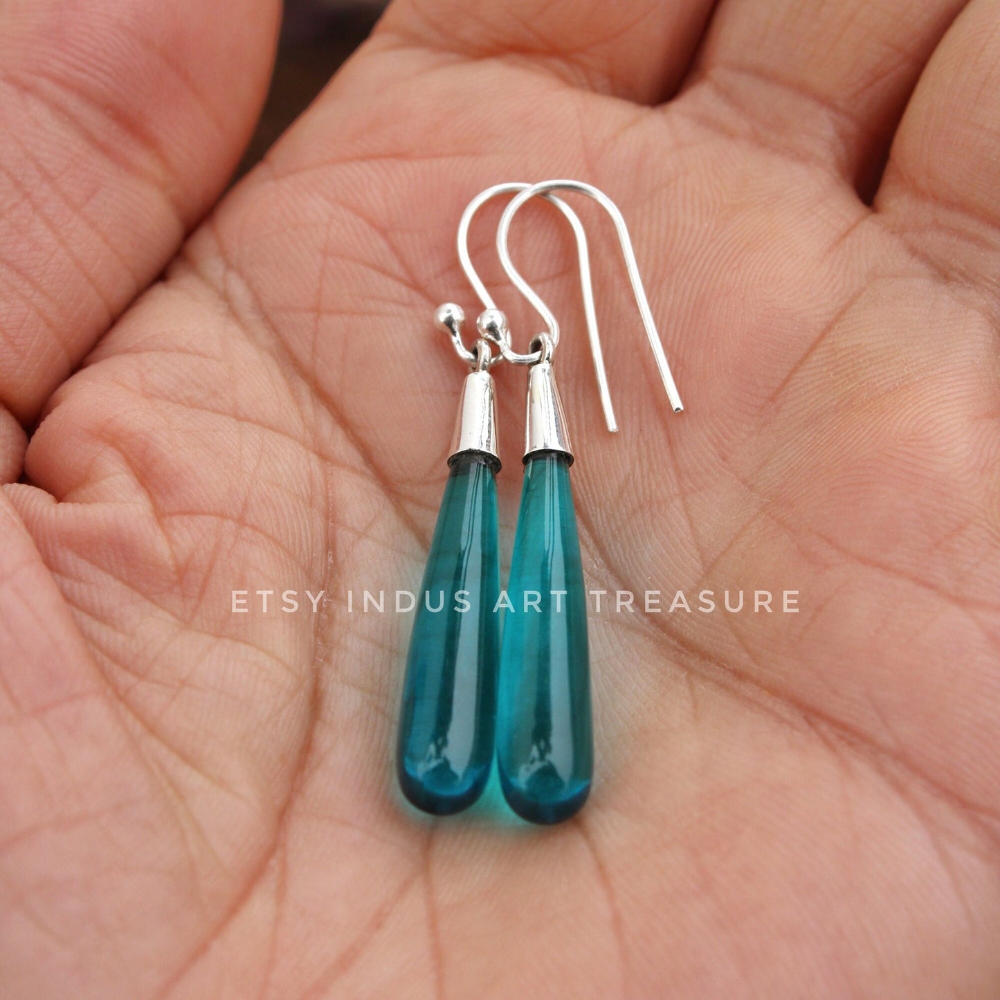 Swiss Blue Topaz Long Drop Earrings