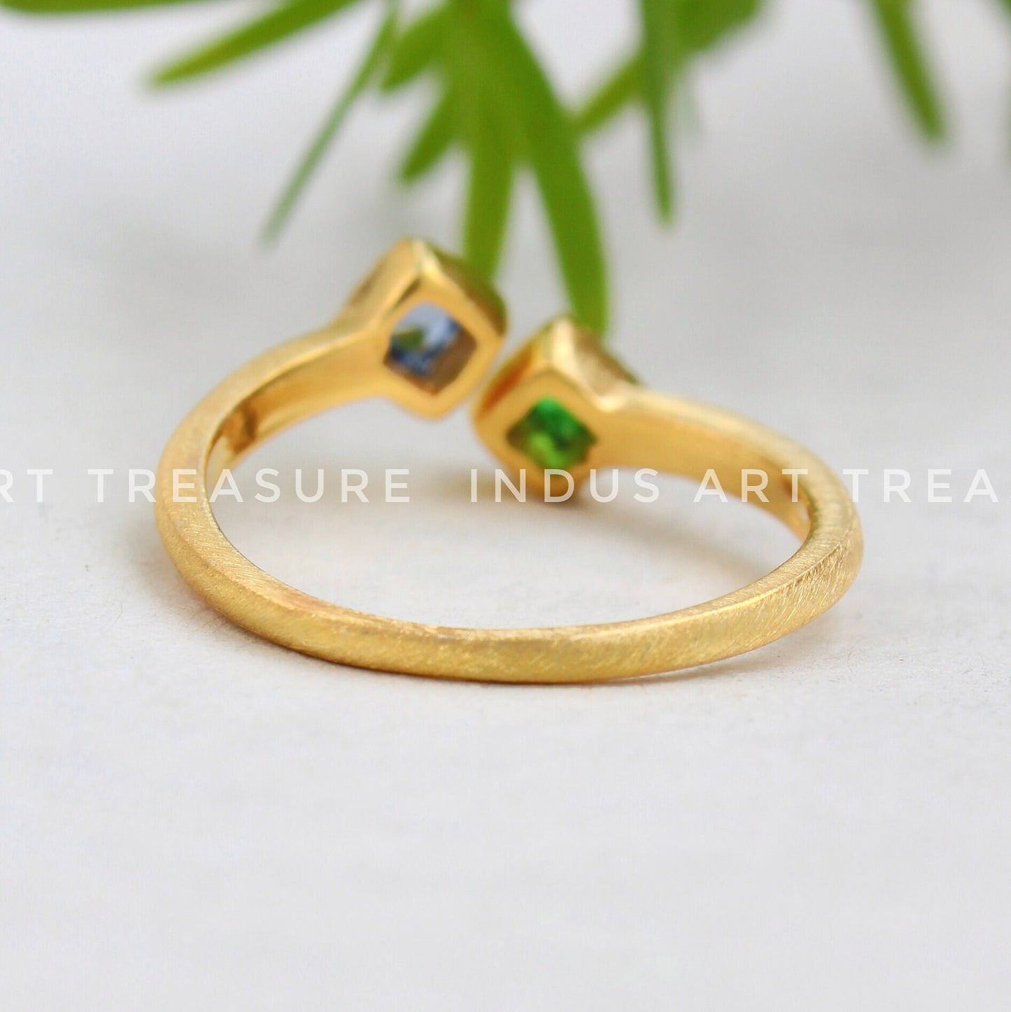 Blue Sapphire and Emerald Dainty Gold Plated Ring