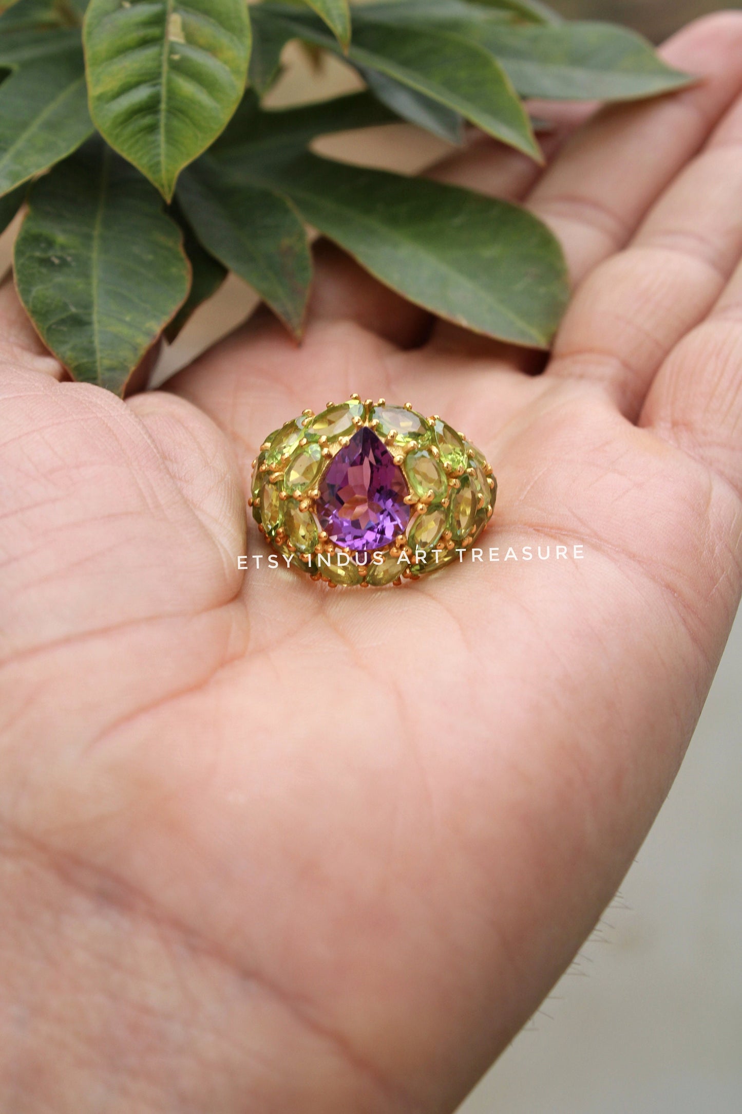 Peridot - Amethyst Cocktail Gold Ring