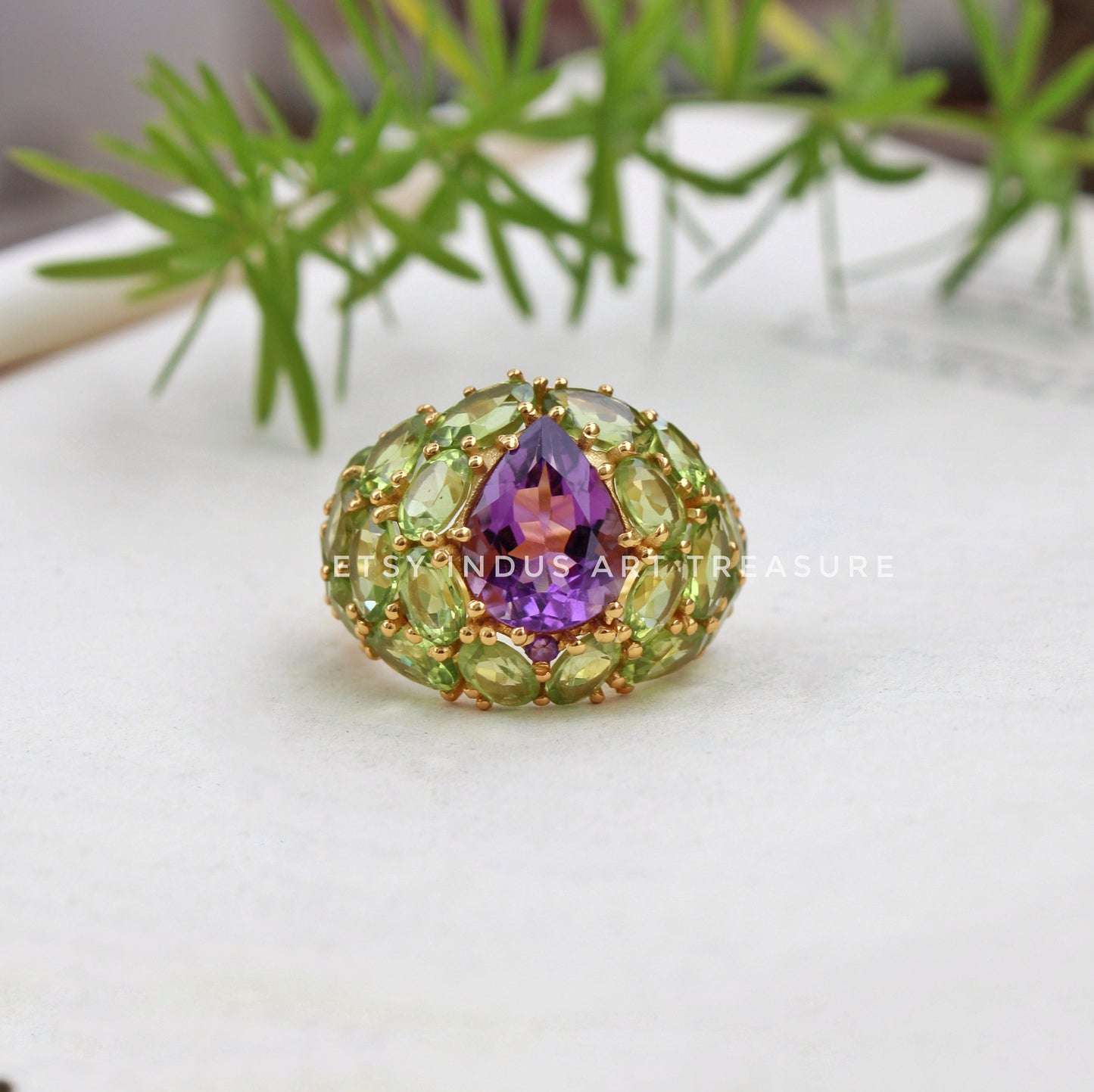 Peridot - Amethyst Cocktail Gold Ring