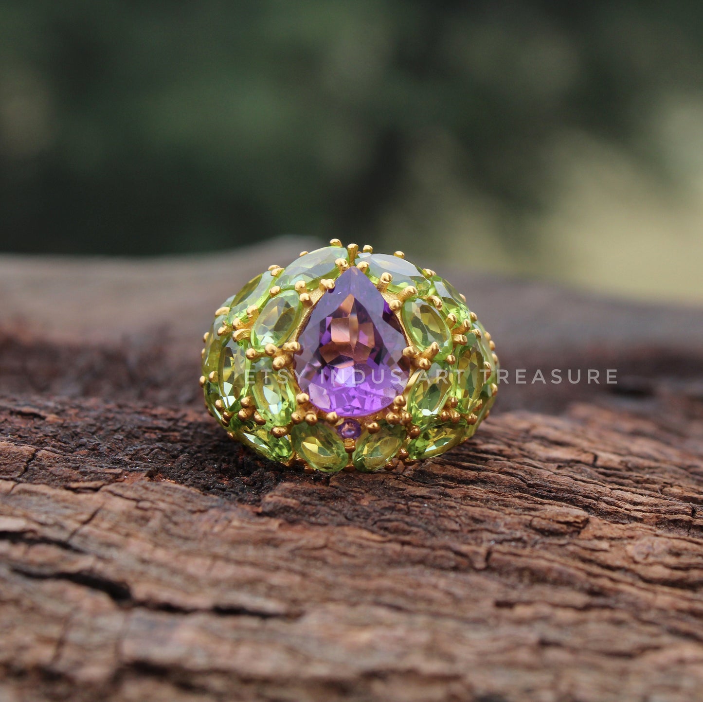Peridot - Amethyst Cocktail Gold Ring