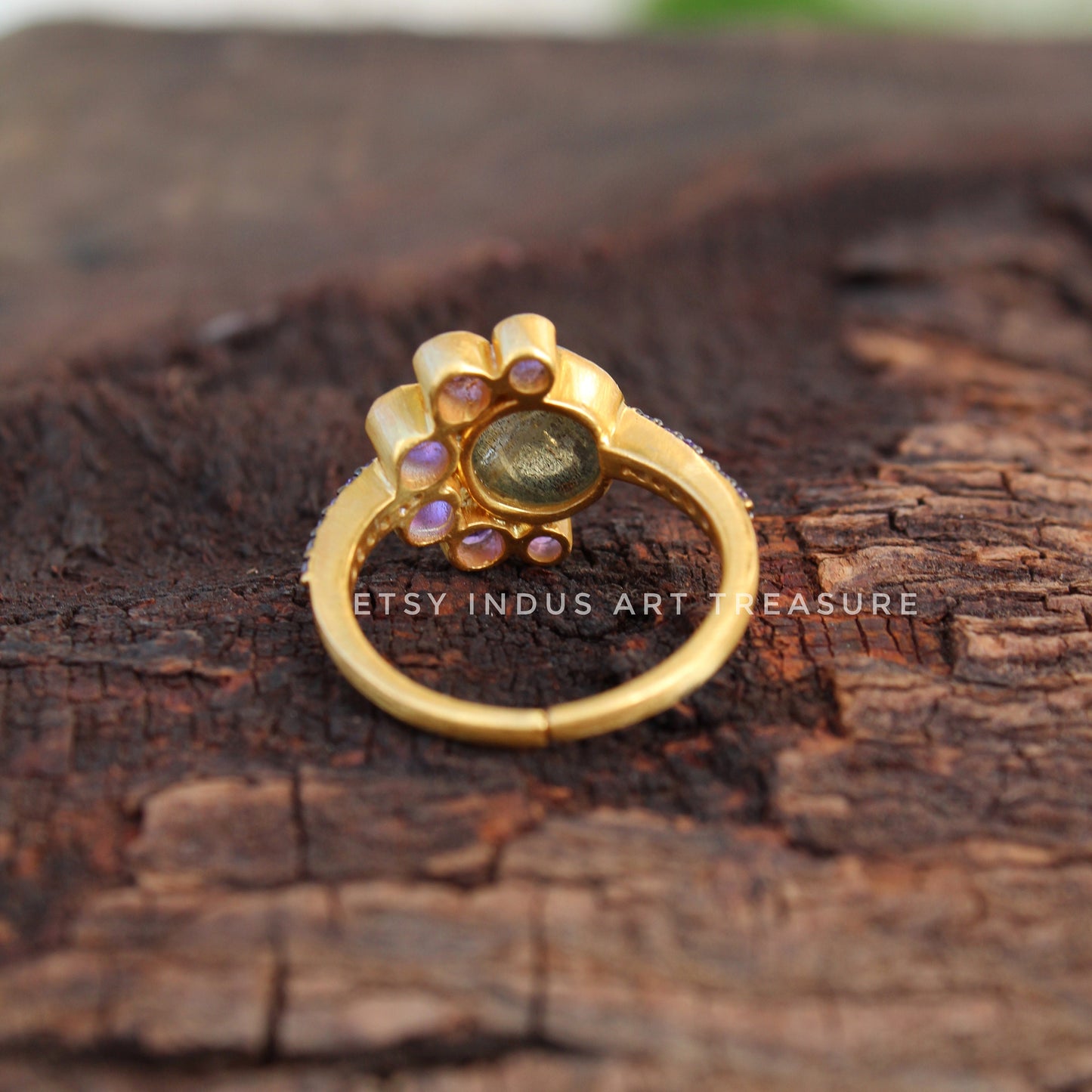 Amethyst- Labradorite Gold Plated Ring