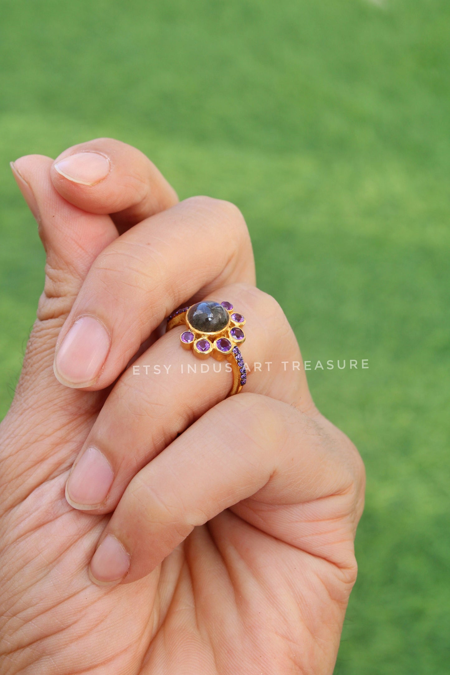 Amethyst- Labradorite Gold Plated Ring