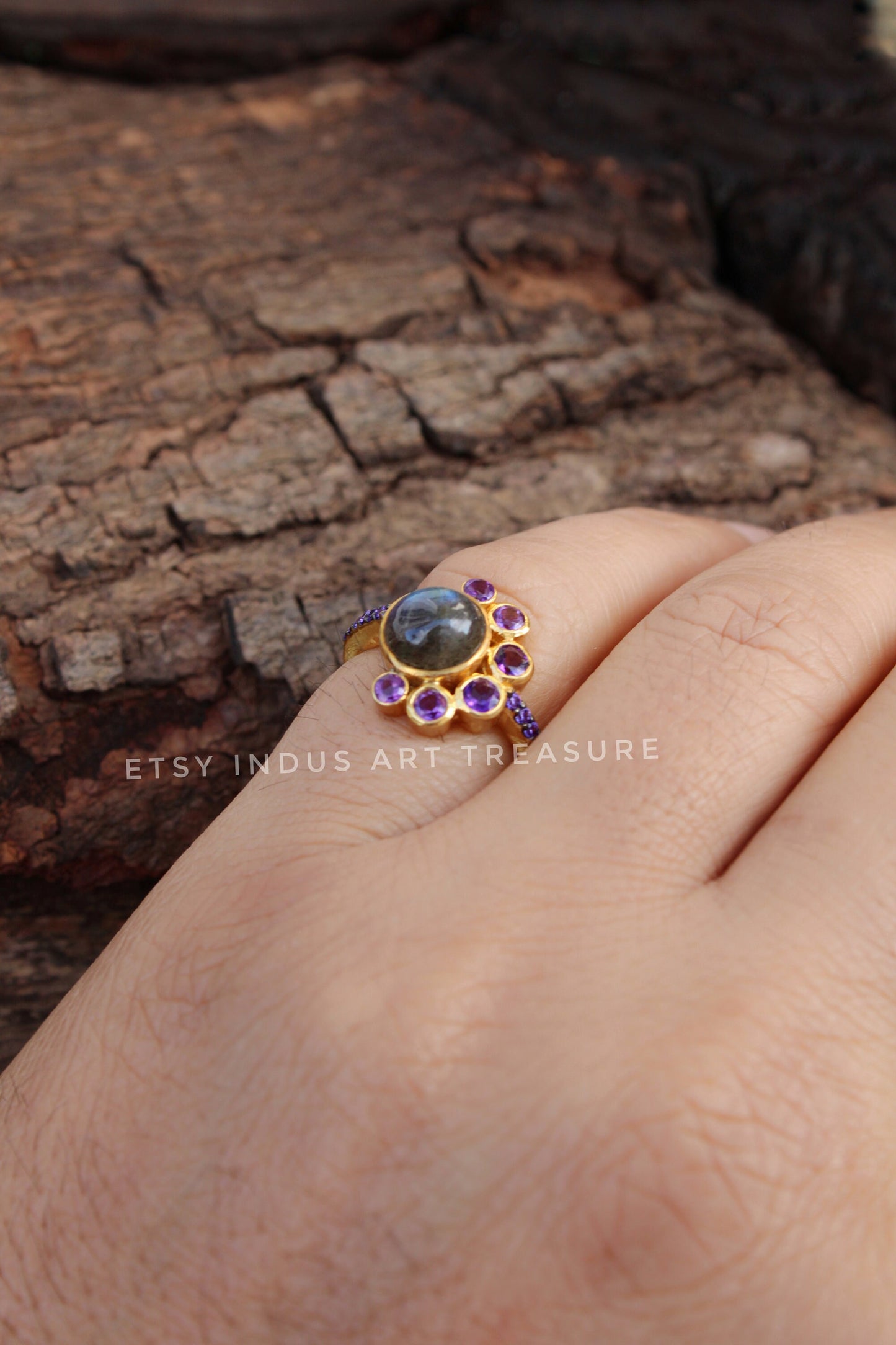 Amethyst- Labradorite Gold Plated Ring
