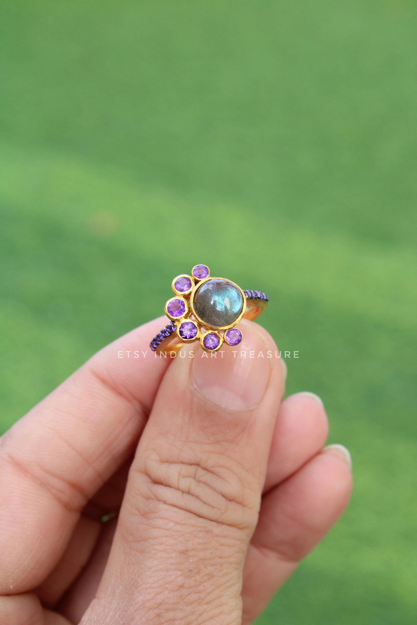 Amethyst- Labradorite Gold Plated Ring