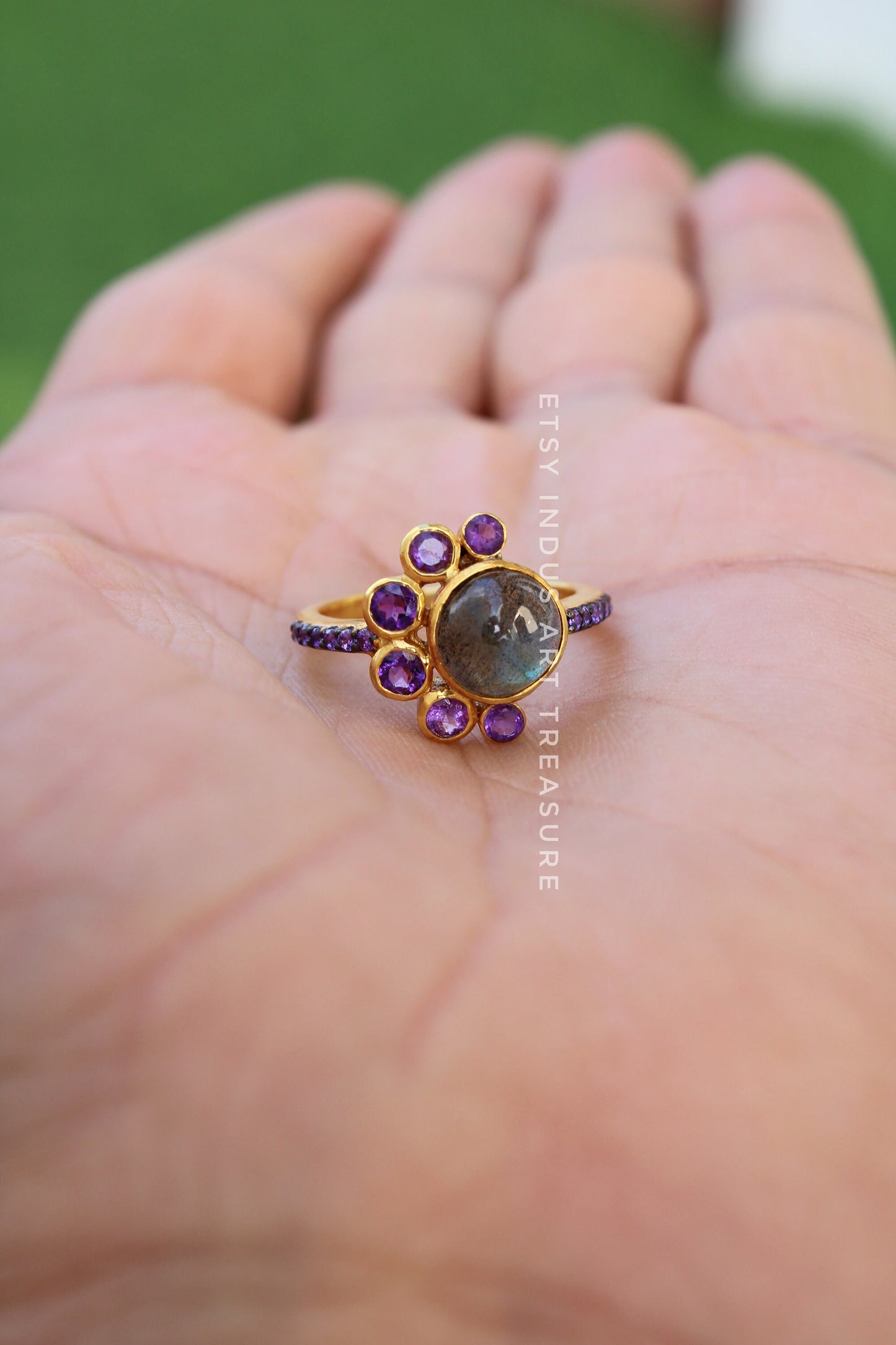 Amethyst- Labradorite Gold Plated Ring