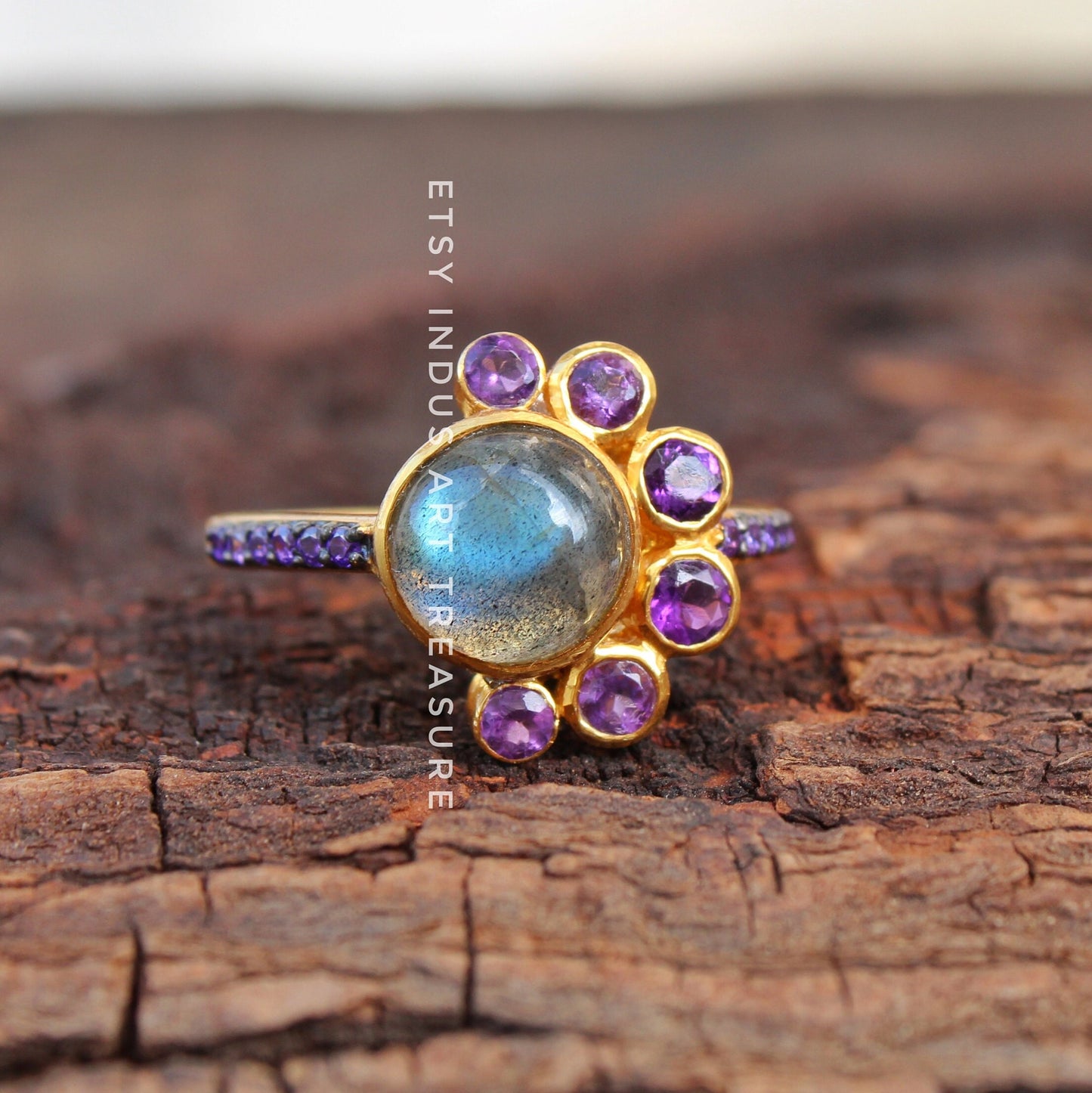 Amethyst- Labradorite Gold Plated Ring