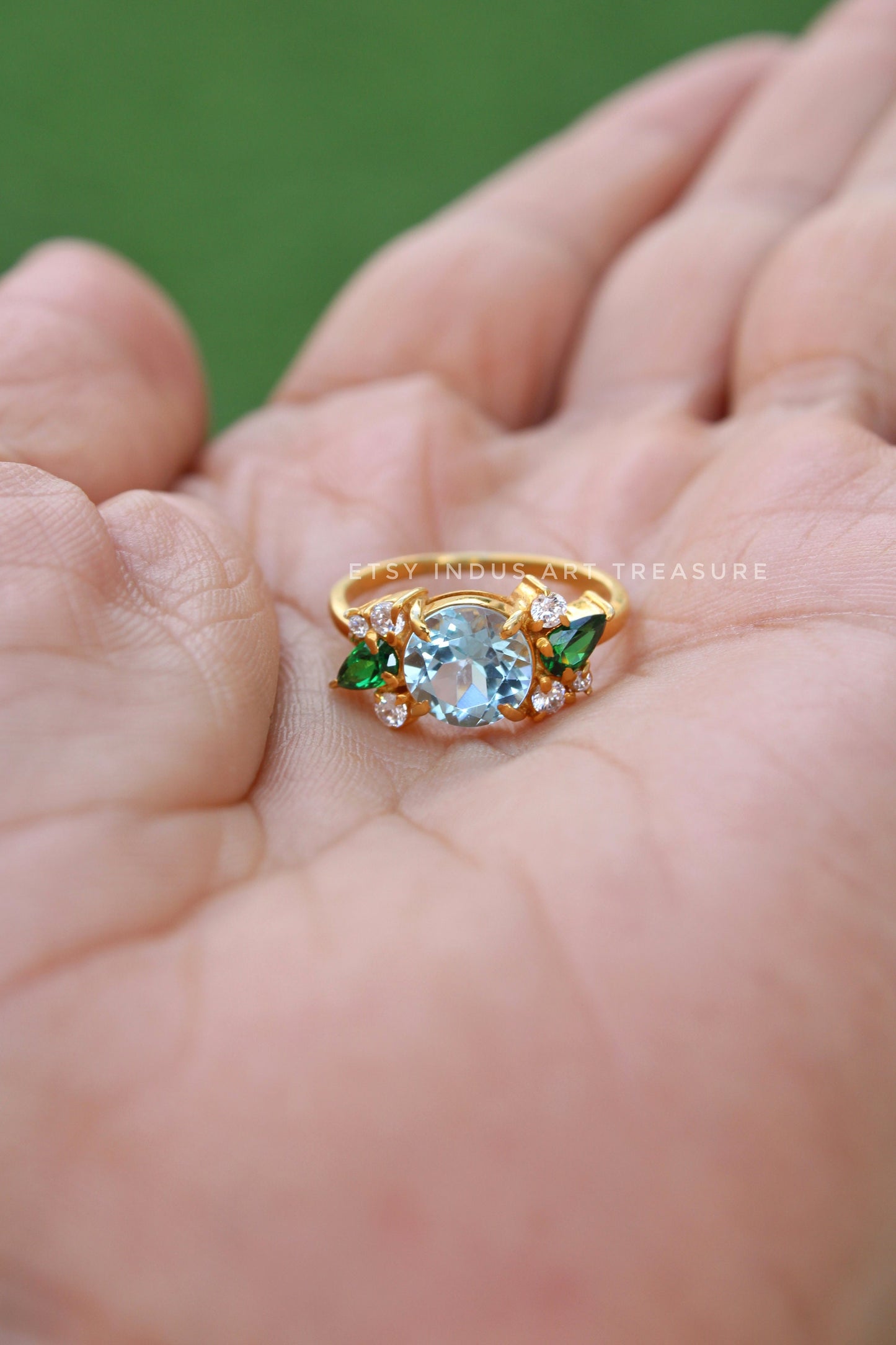 Emerald- Blue Topaz Gold Plated Ring