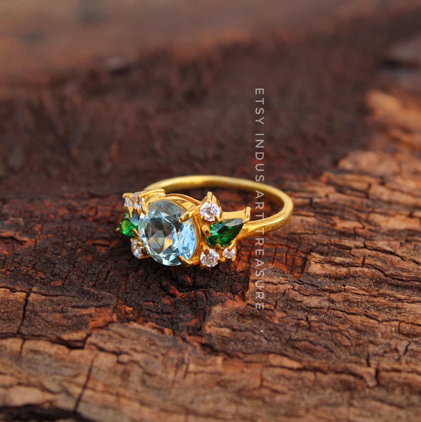 Emerald- Blue Topaz Gold Plated Ring