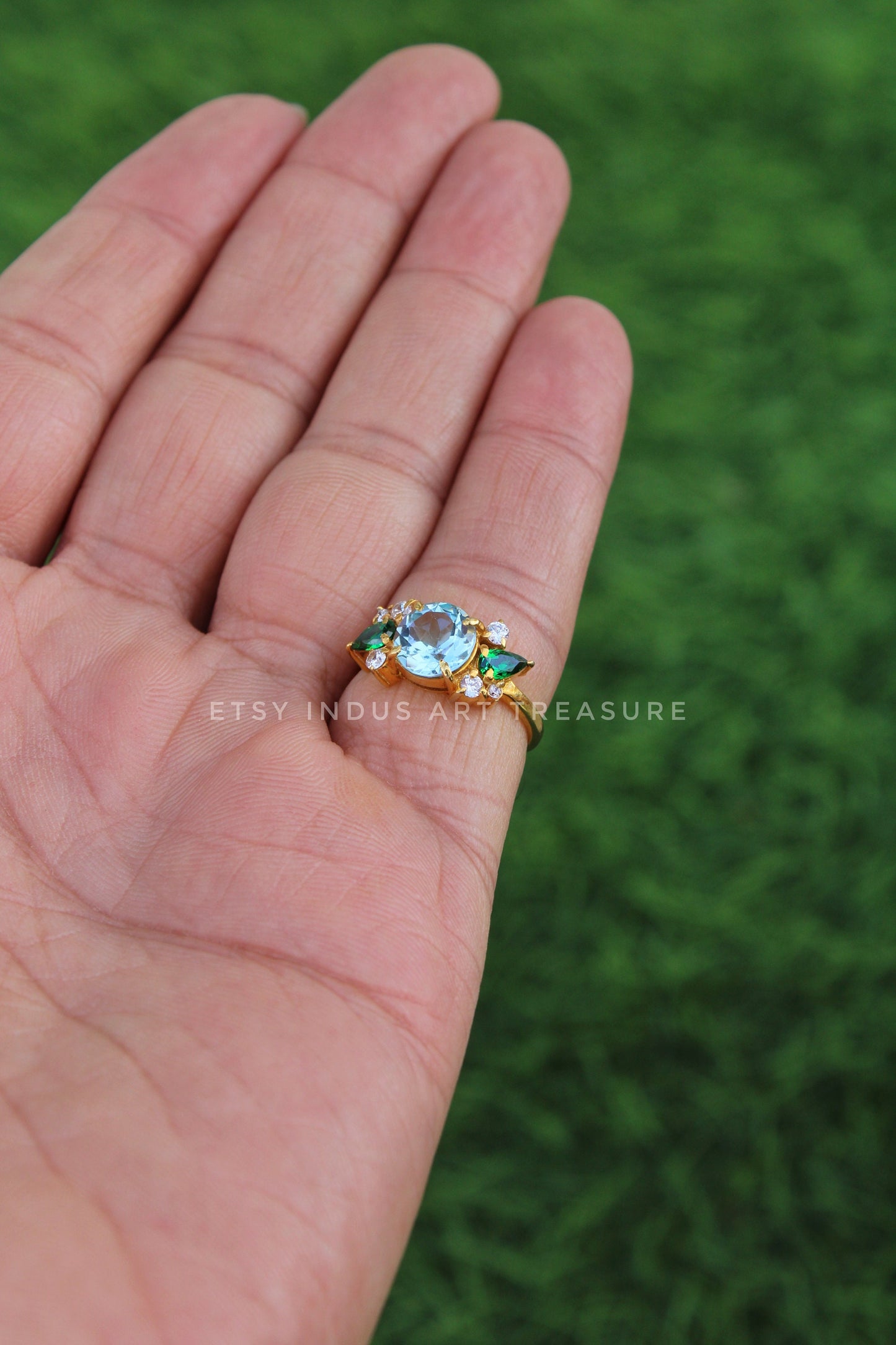 Emerald- Blue Topaz Gold Plated Ring