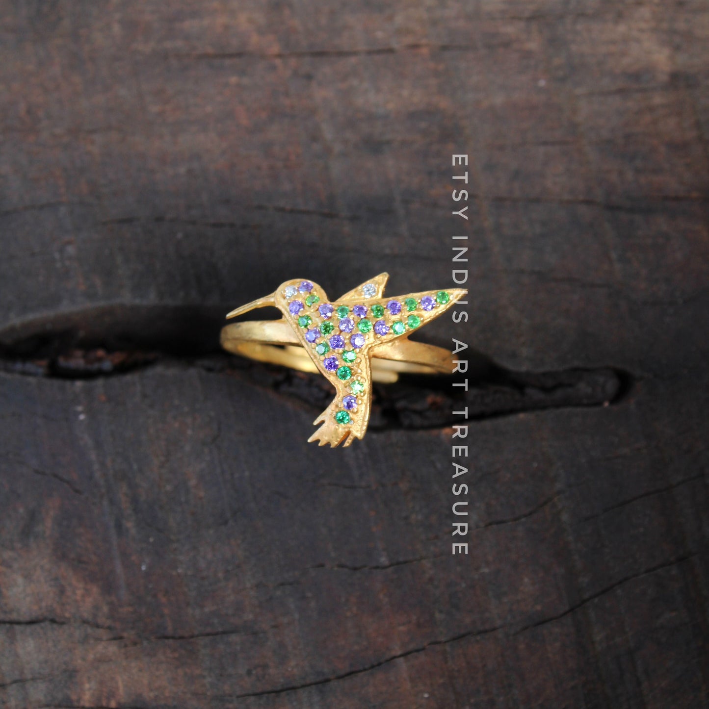 Blue Sapphire - Emerald Dainty Gold Ring