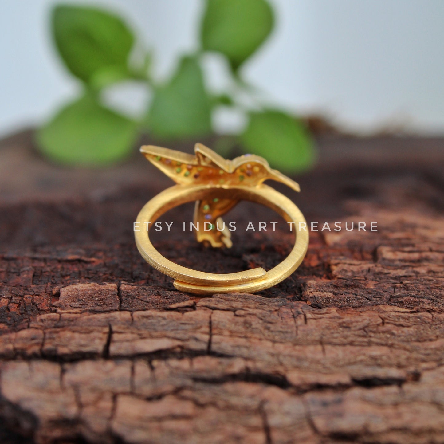 Blue Sapphire - Emerald Dainty Gold Ring