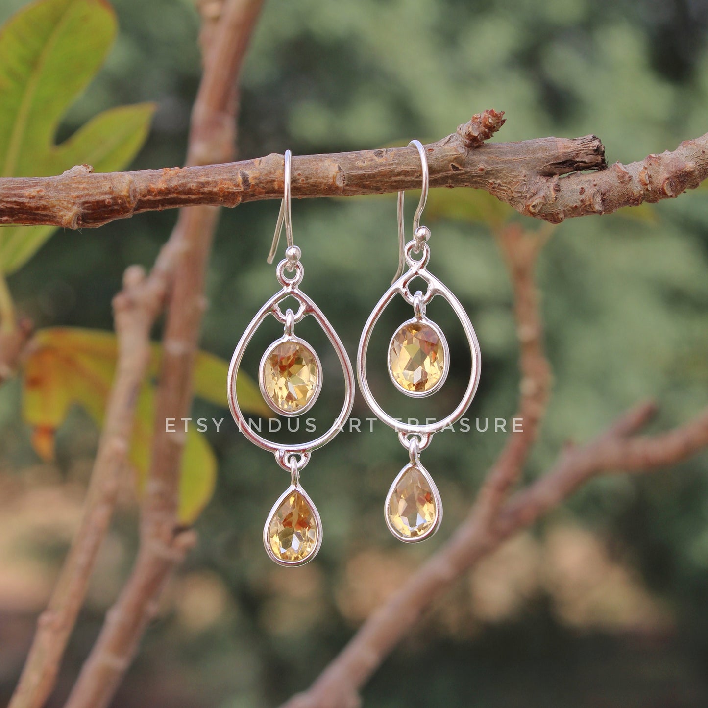 Yellow Citrine Dangle Earrings