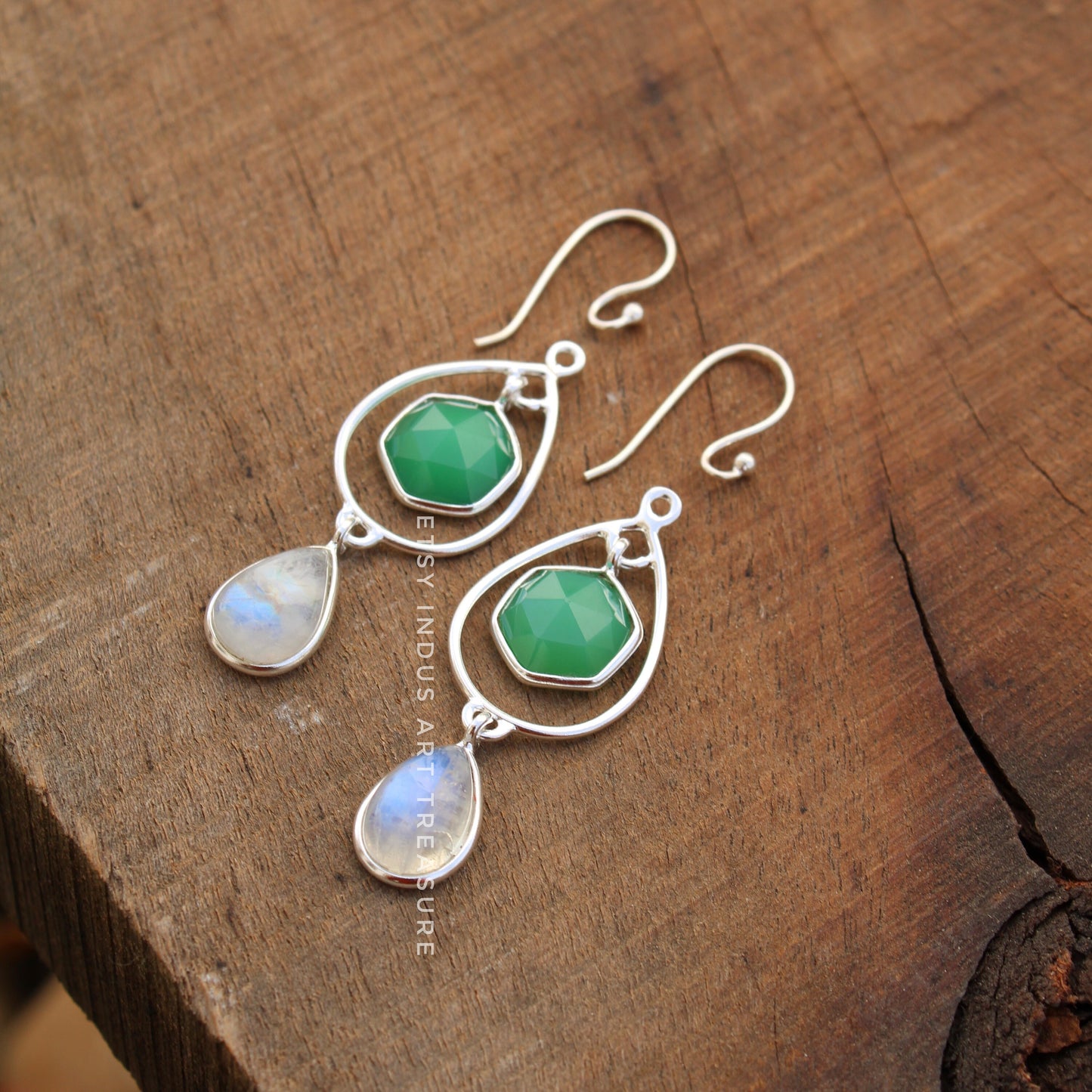 Green Jade - Moonstone Dangle Earrings