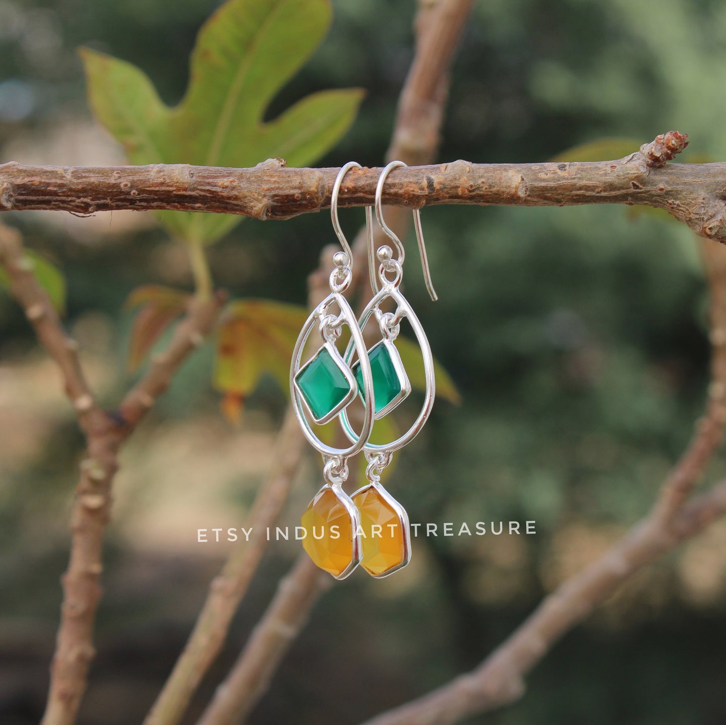 Green and Yellow Onyx Earrings