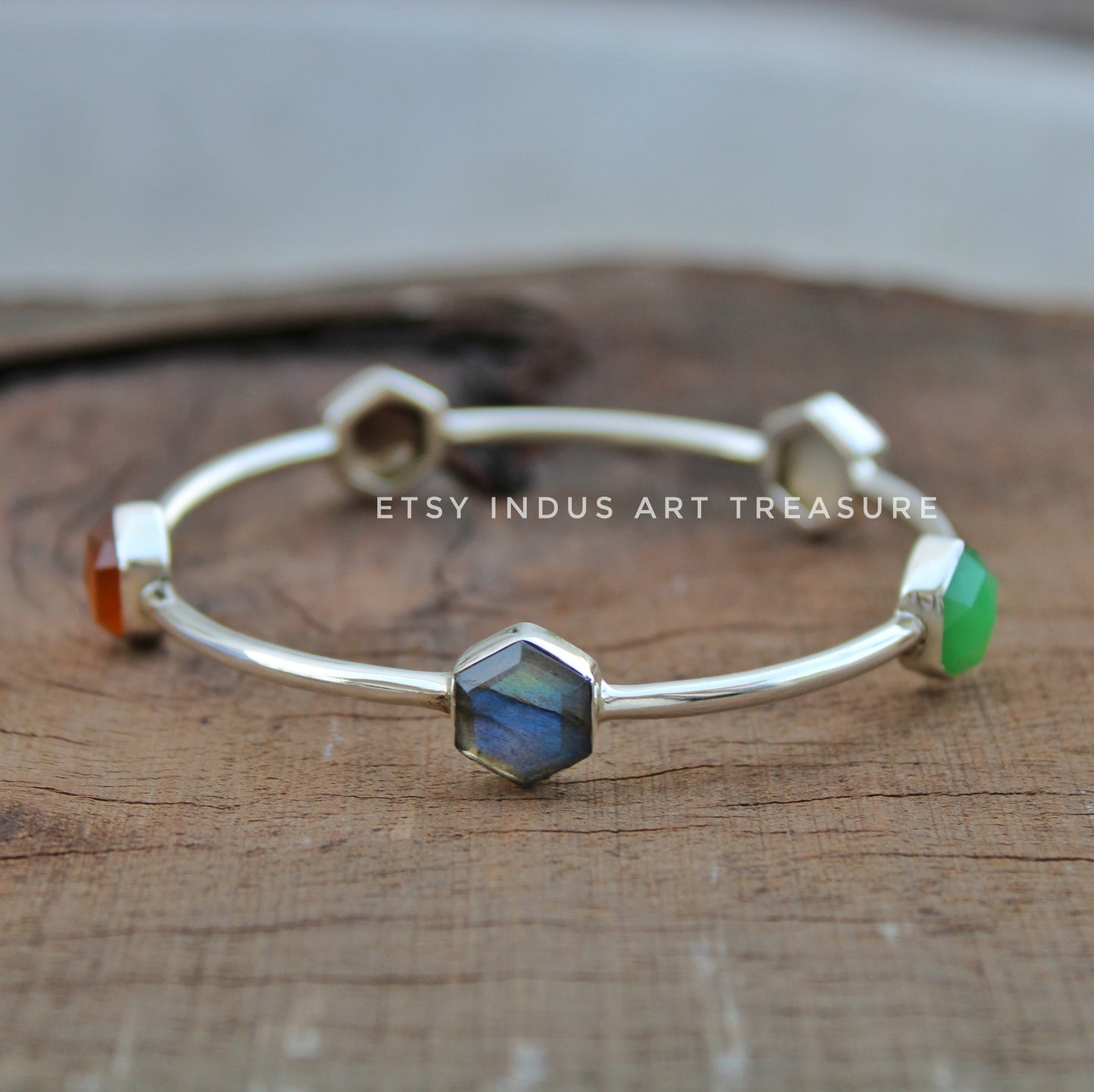 Multi Gemstone Silver Bangles