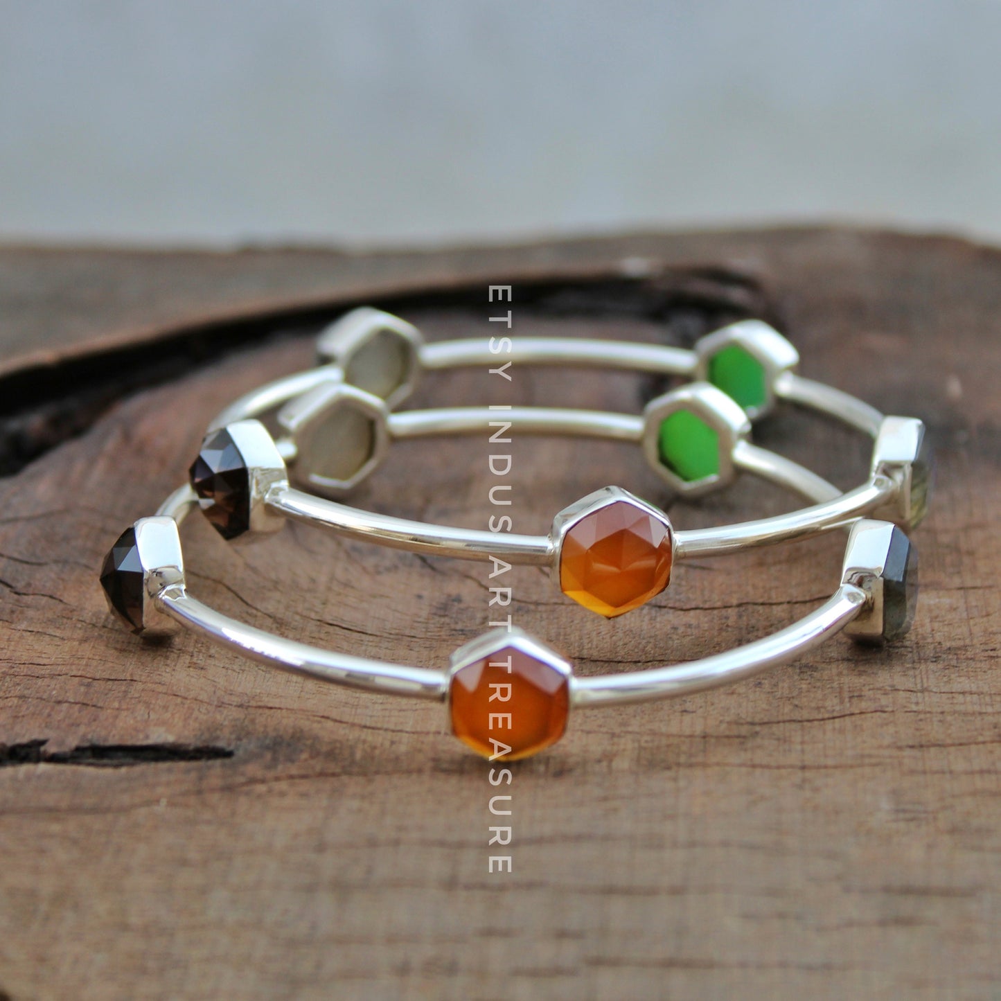 Multi Gemstone Silver Bangles
