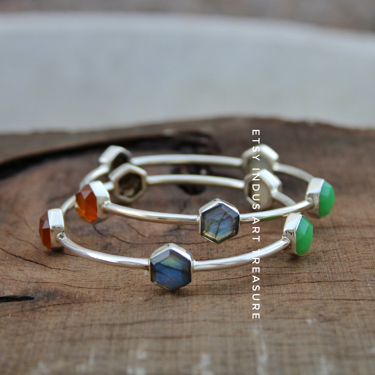 Multi Gemstone Silver Bangles
