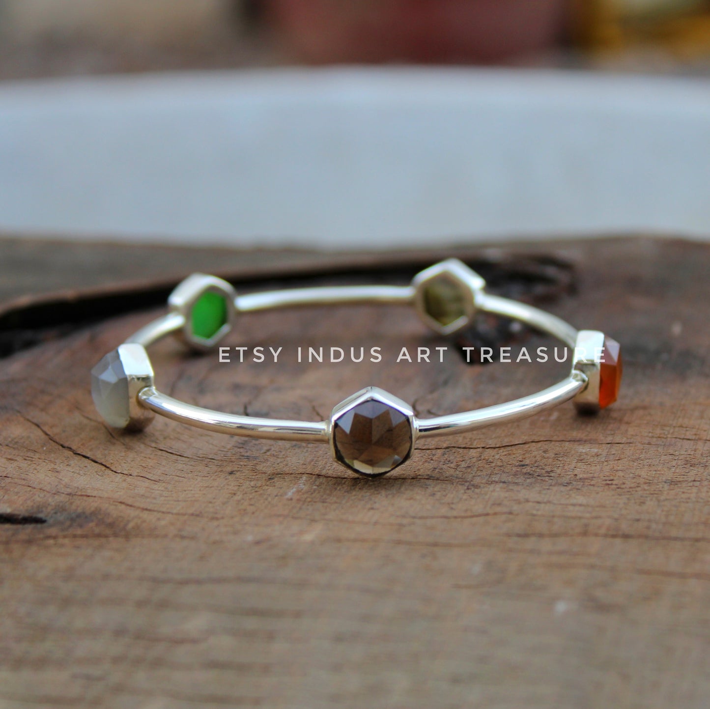 Multi Gemstone Silver Bangles