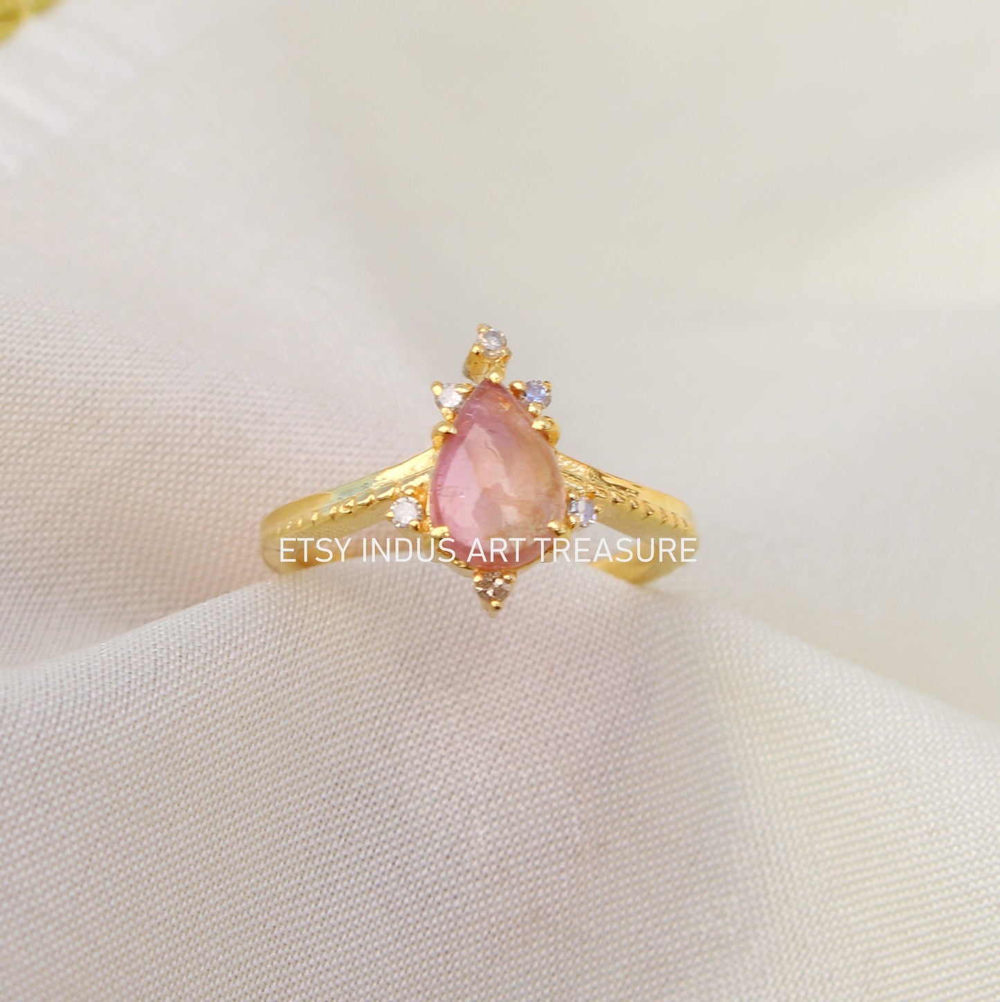 Pink Tourmaline Dainty 18k Gold Plated Ring