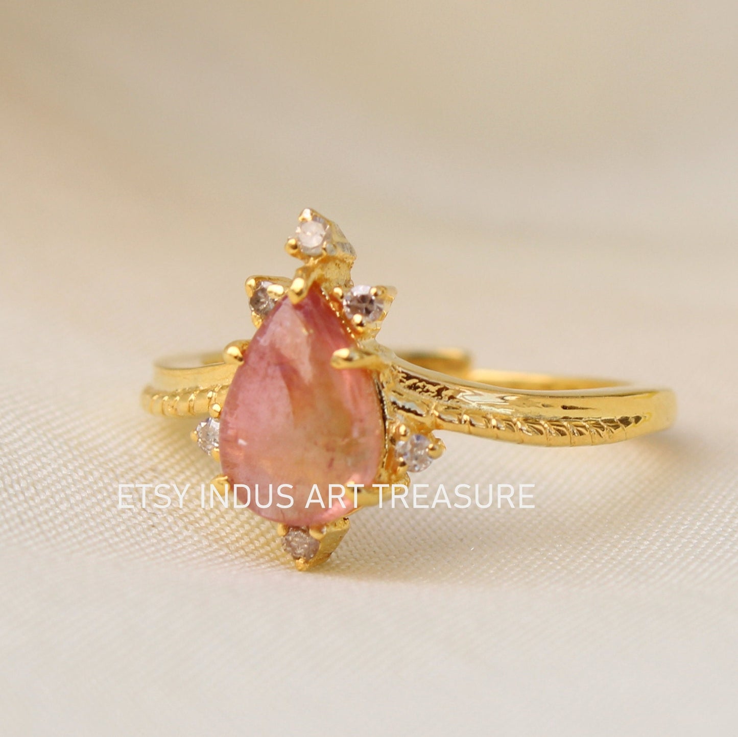 Pink Tourmaline Dainty 18k Gold Plated Ring