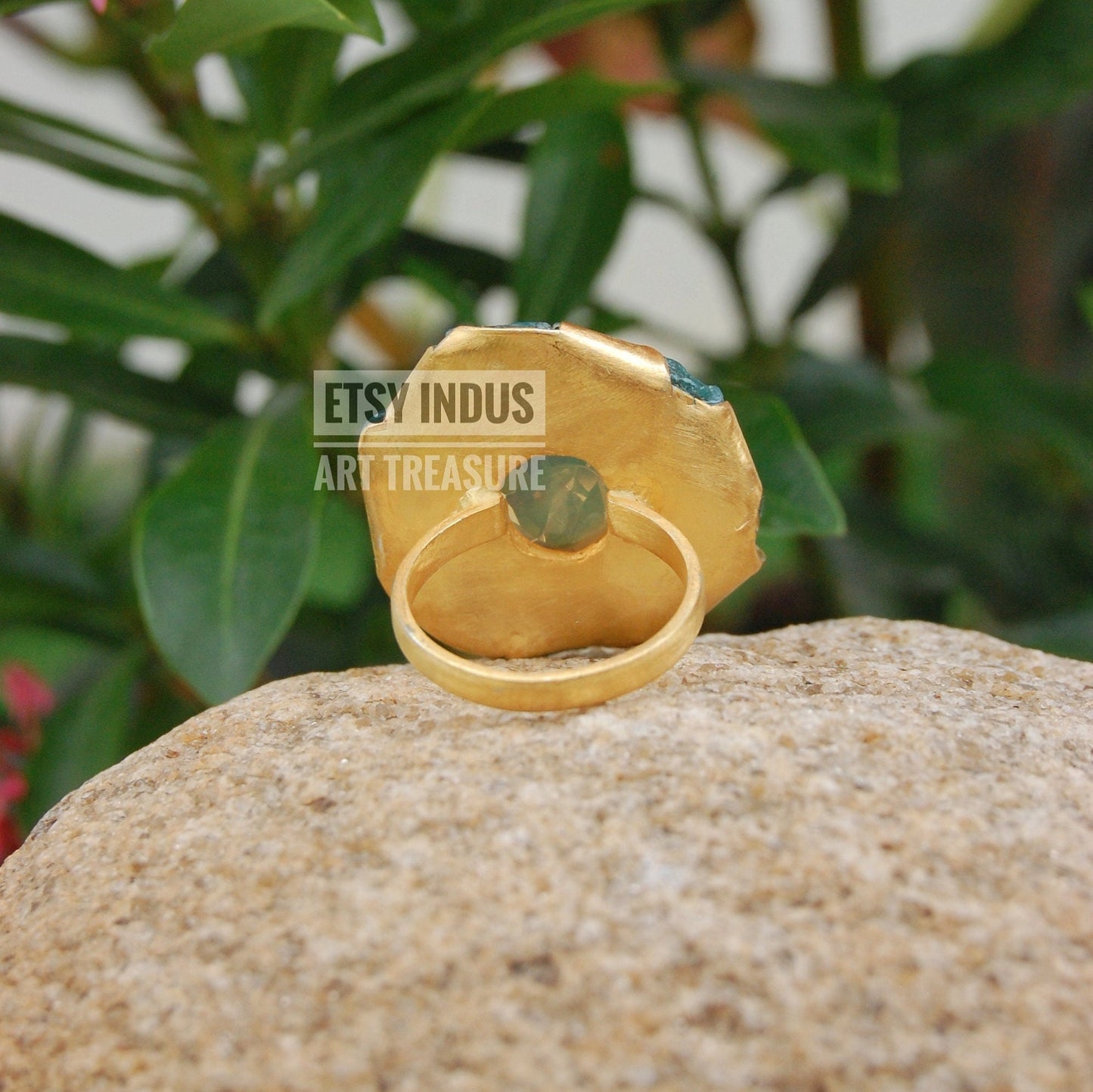 Raw Apatite- Natural Opal Floral Gold Ring