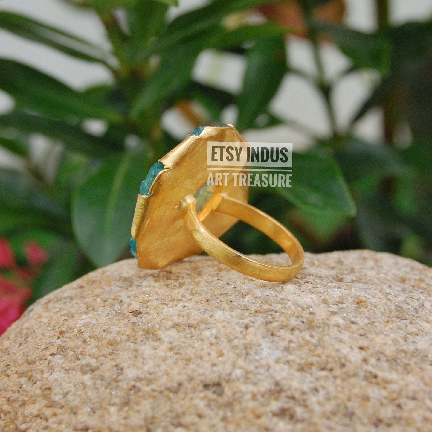 Raw Apatite- Natural Opal Floral Gold Ring