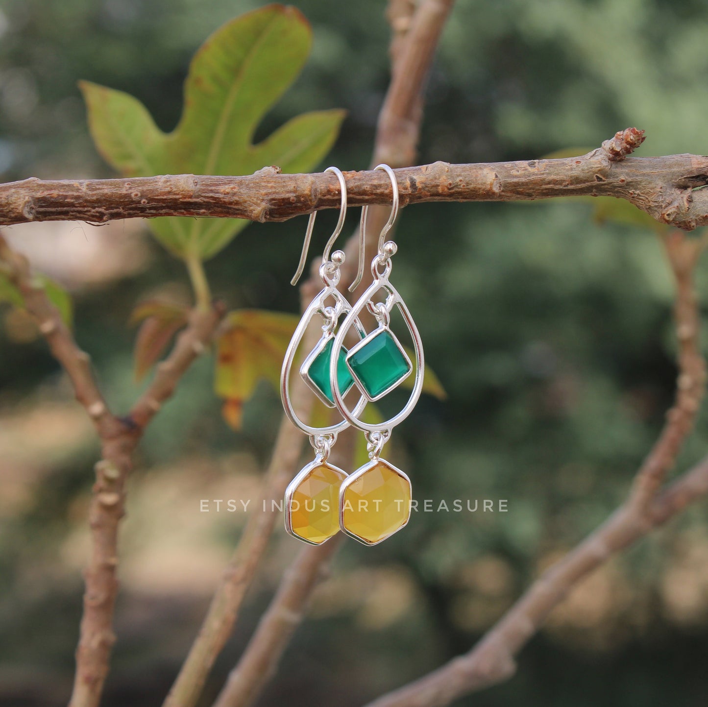 Green and Yellow Onyx Earrings