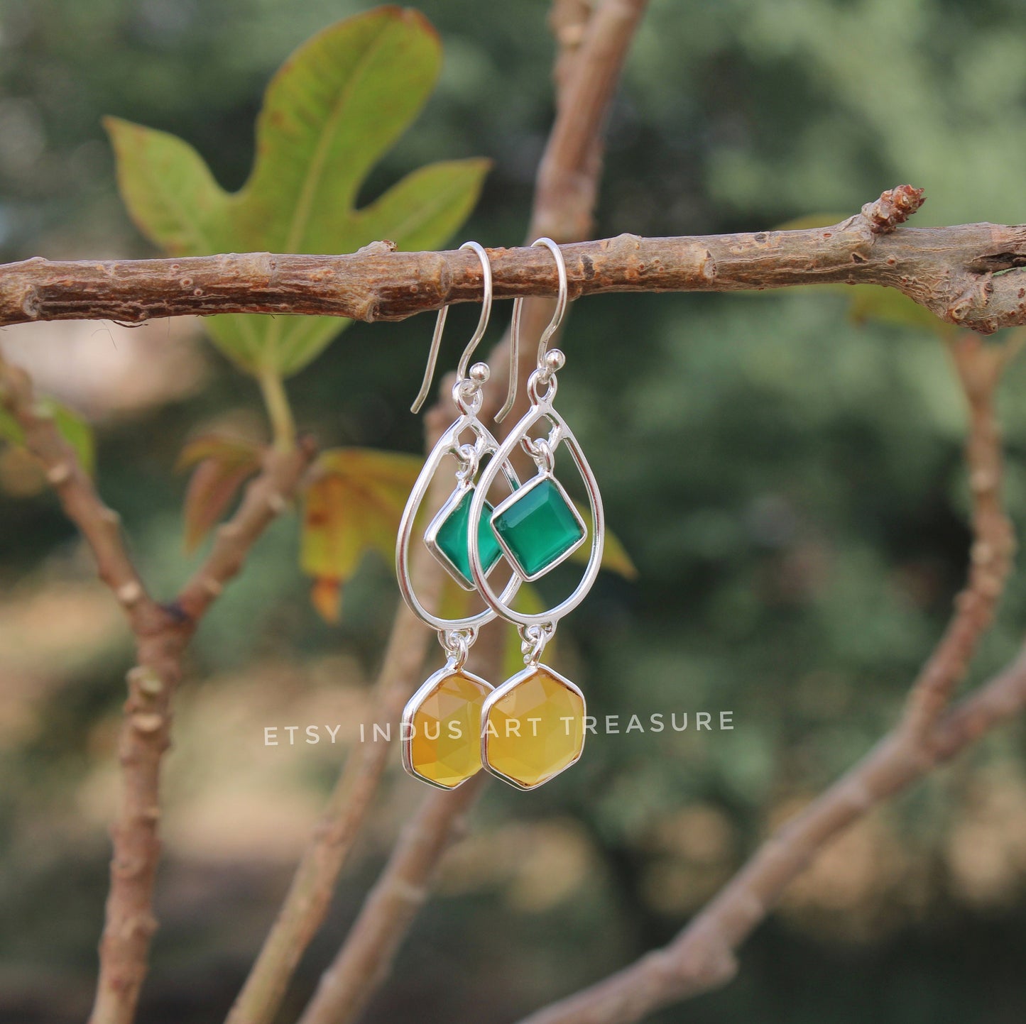 Green and Yellow Onyx Earrings