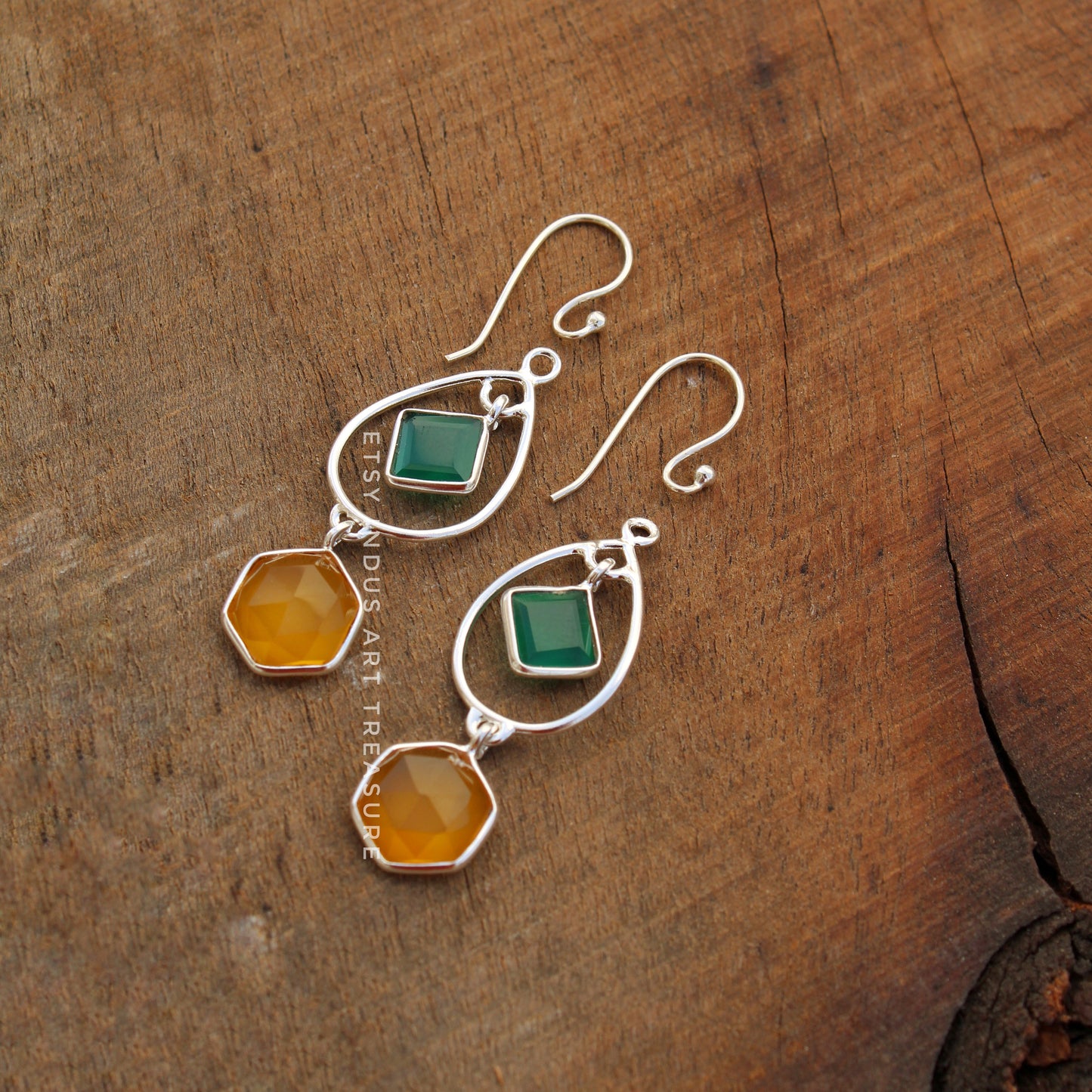 Green and Yellow Onyx Earrings