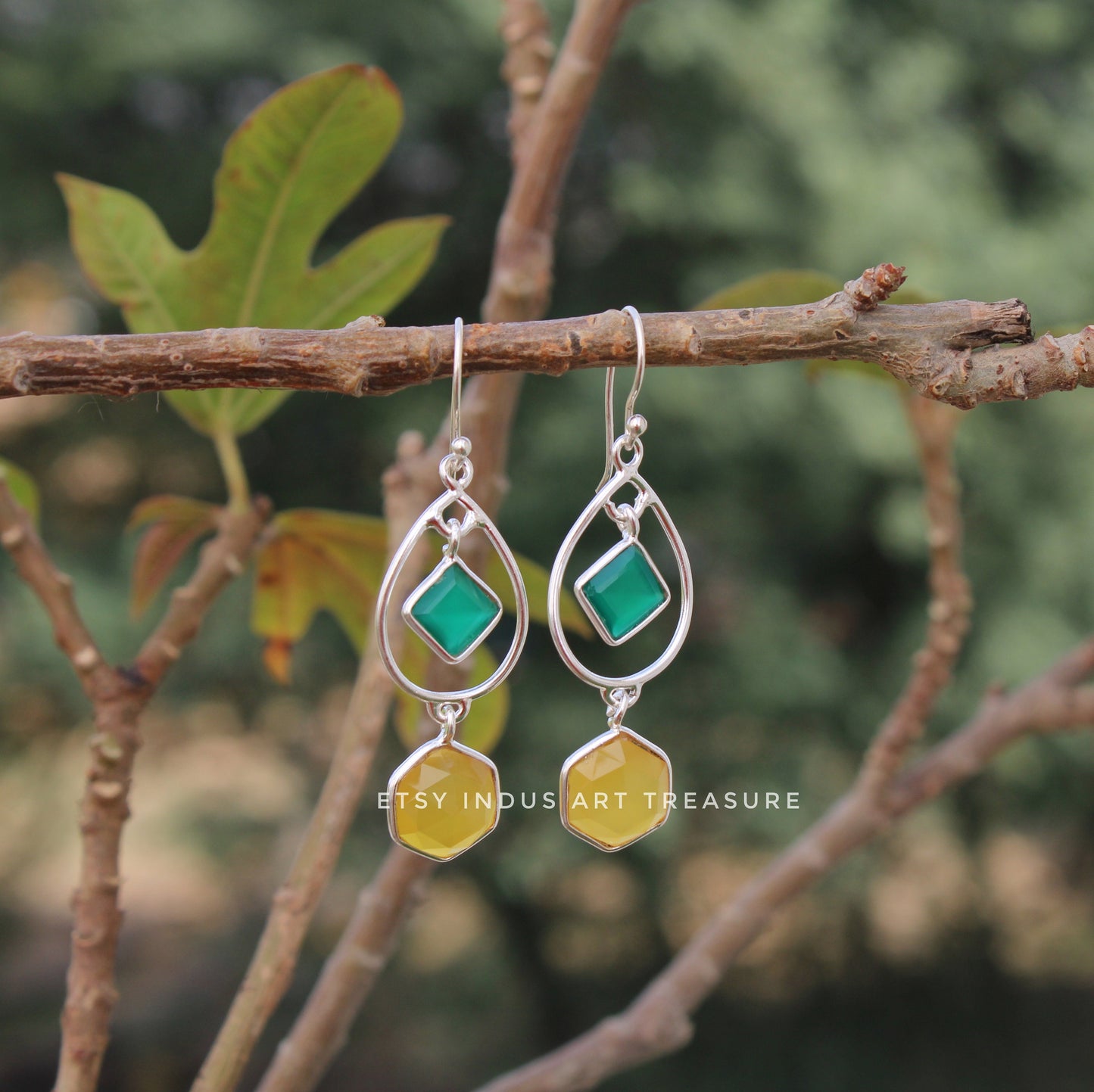Green and Yellow Onyx Earrings