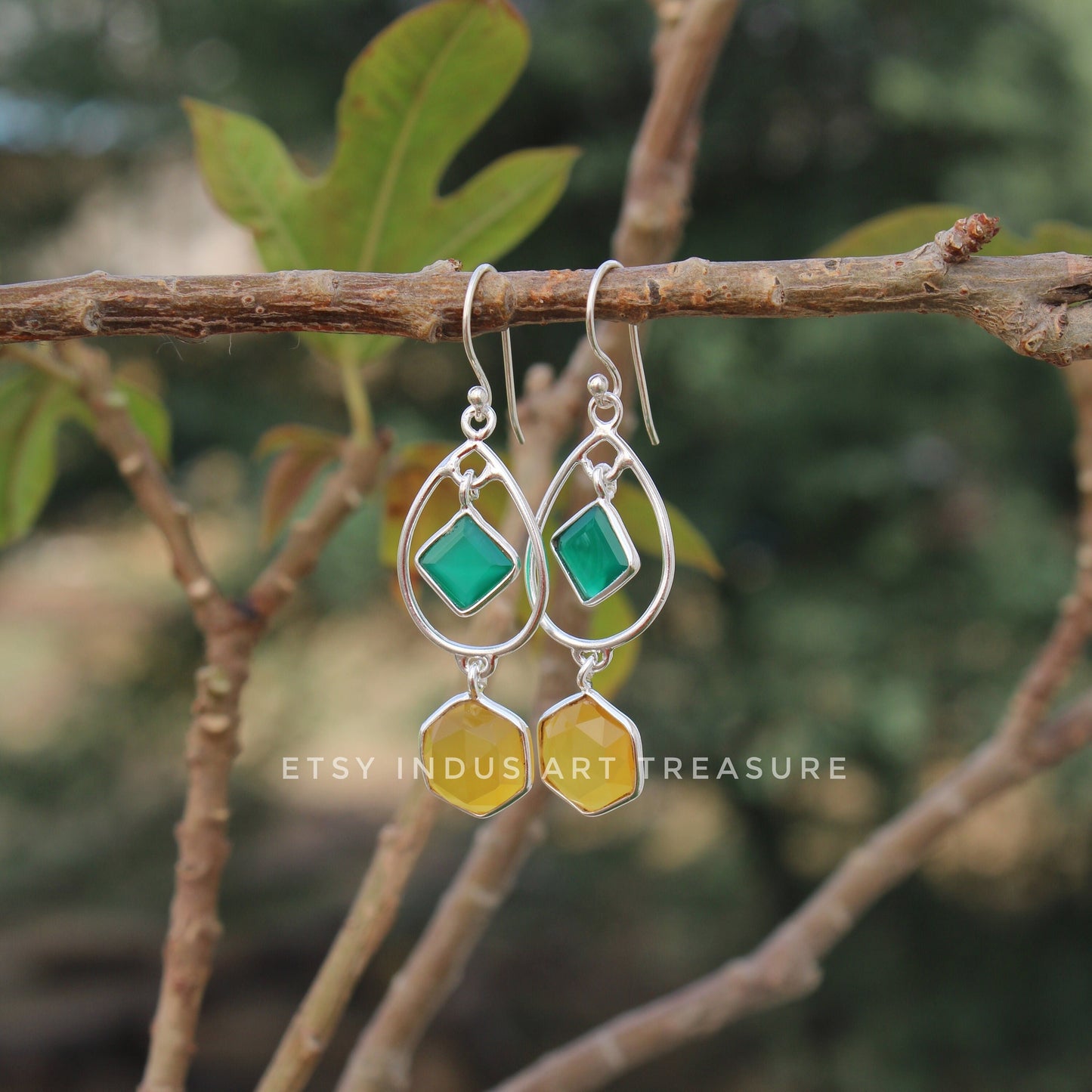 Green and Yellow Onyx Earrings