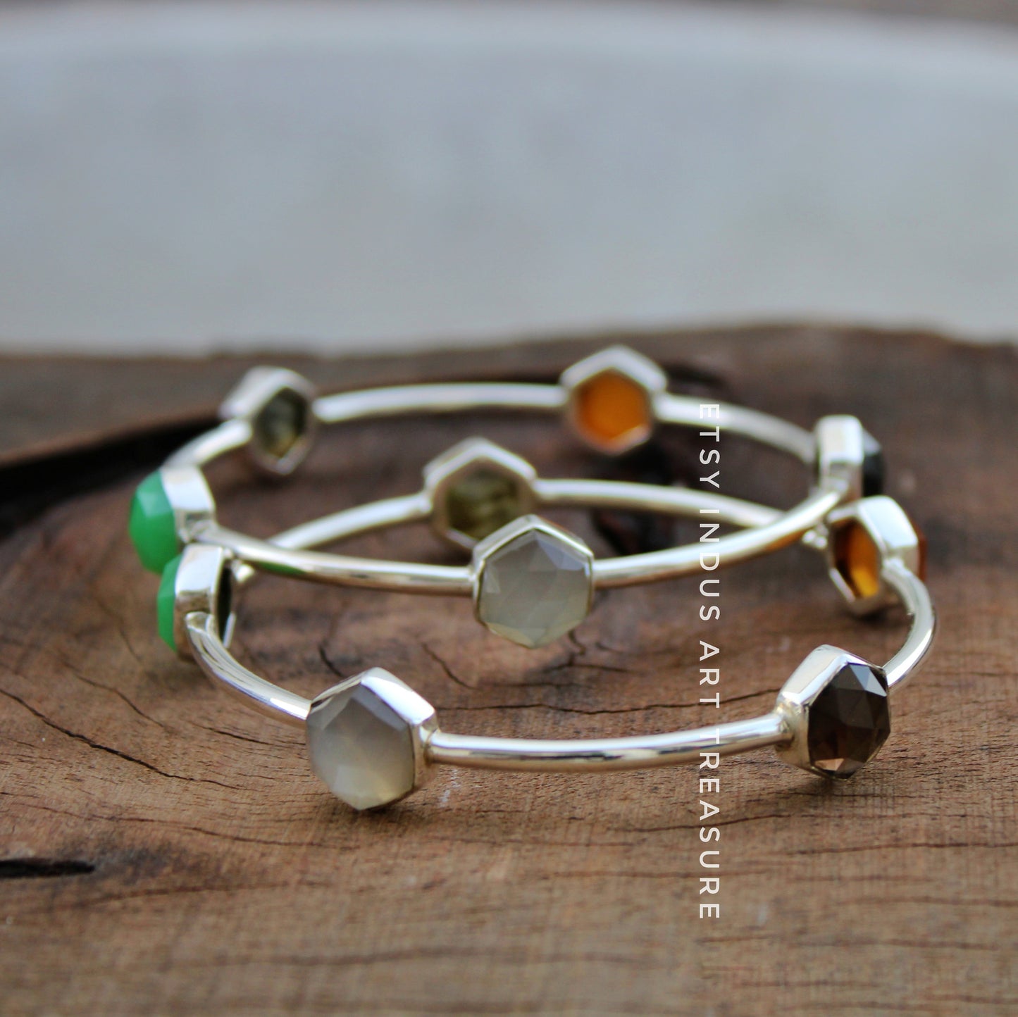 Multi Gemstone Silver Bangles