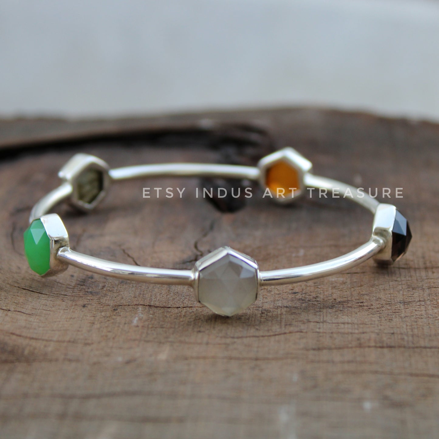 Multi Gemstone Silver Bangles