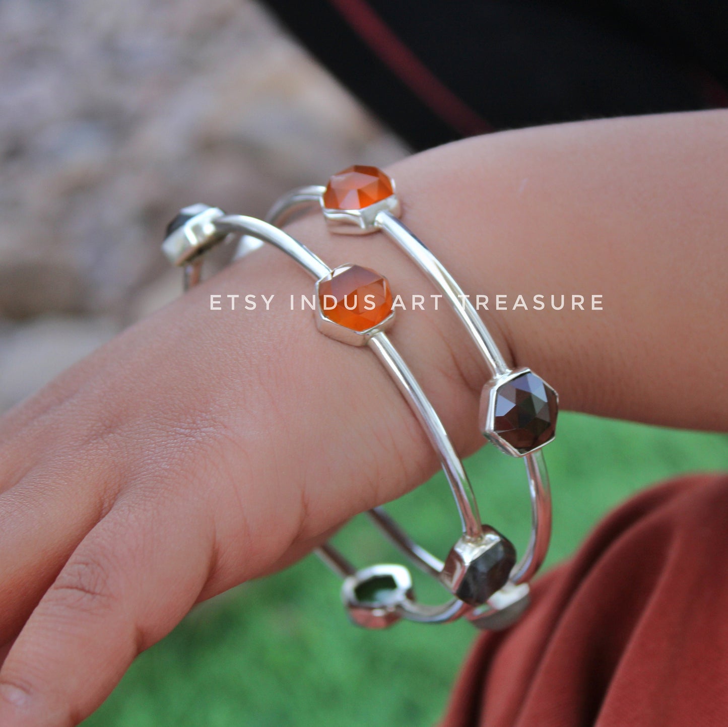 Multi Gemstone Silver Bangles
