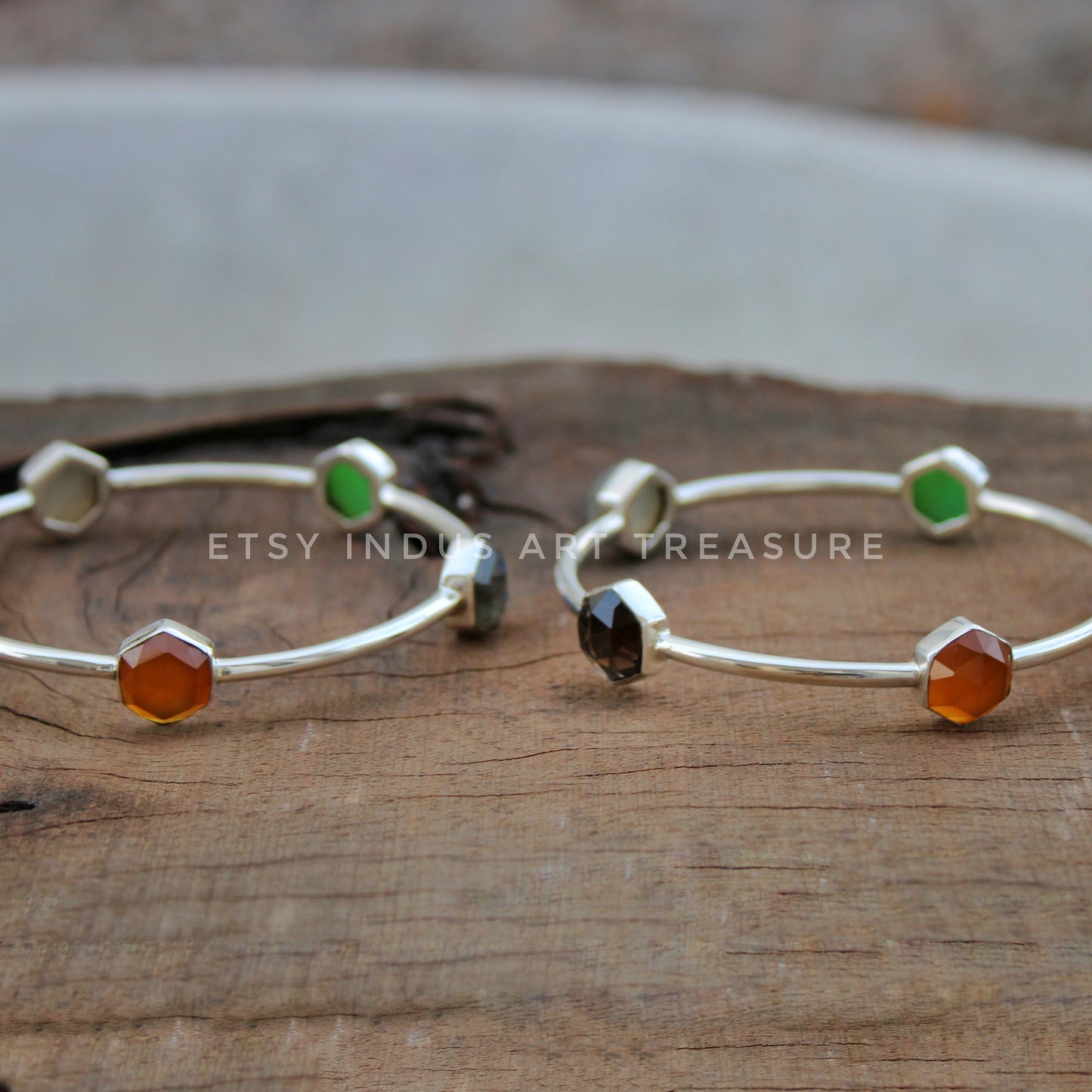Multi Gemstone Silver Bangles