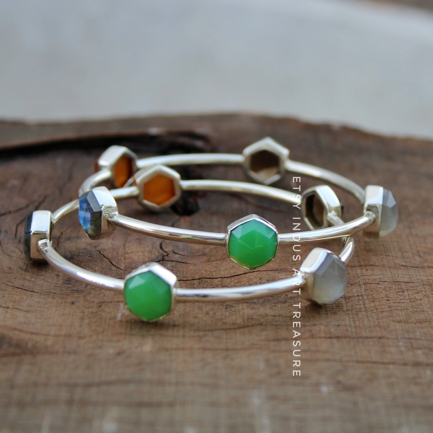 Multi Gemstone Silver Bangles