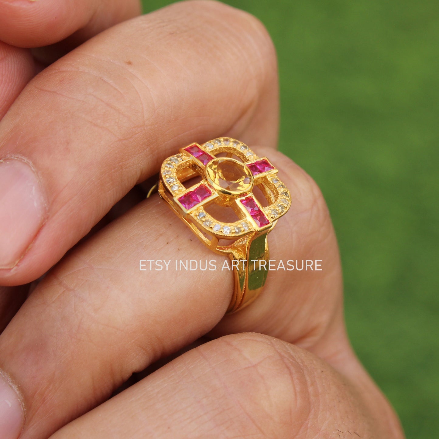 Pink Tourmaline 18k Gold Signet Ring