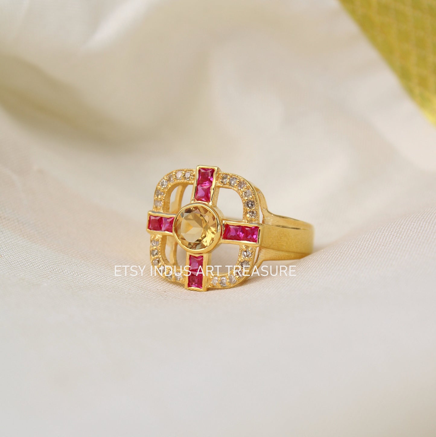 Pink Tourmaline 18k Gold Signet Ring