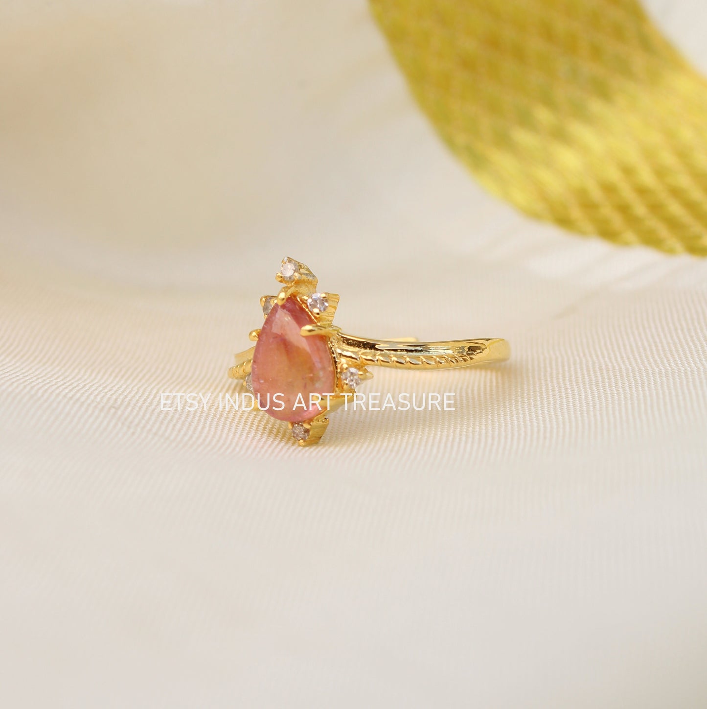 Pink Tourmaline Dainty 18k Gold Plated Ring