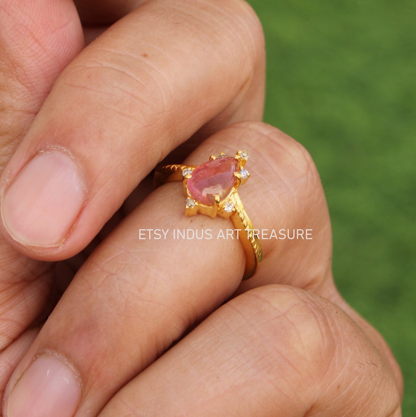 Pink Tourmaline Dainty 18k Gold Plated Ring