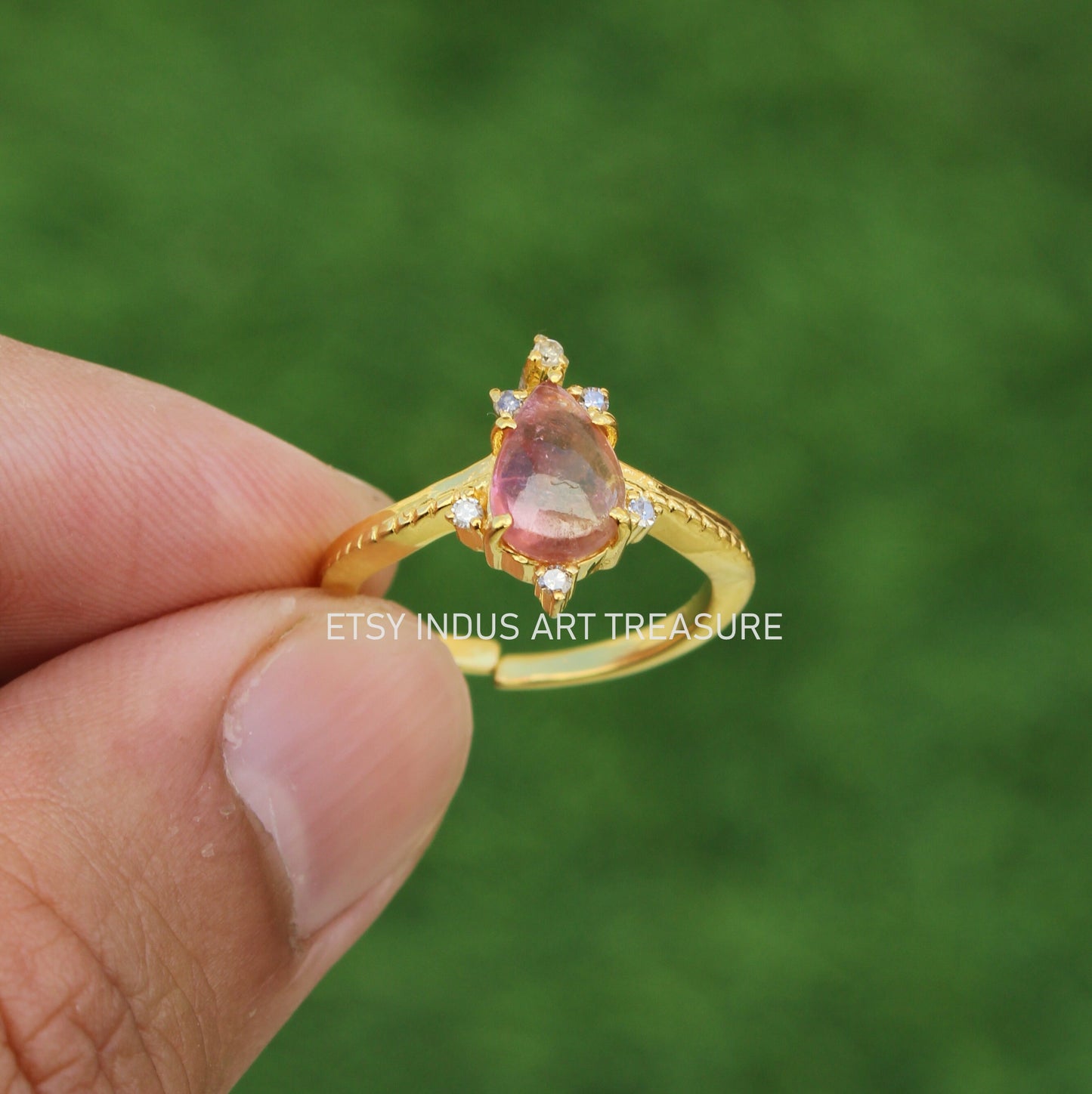 Pink Tourmaline Dainty 18k Gold Plated Ring