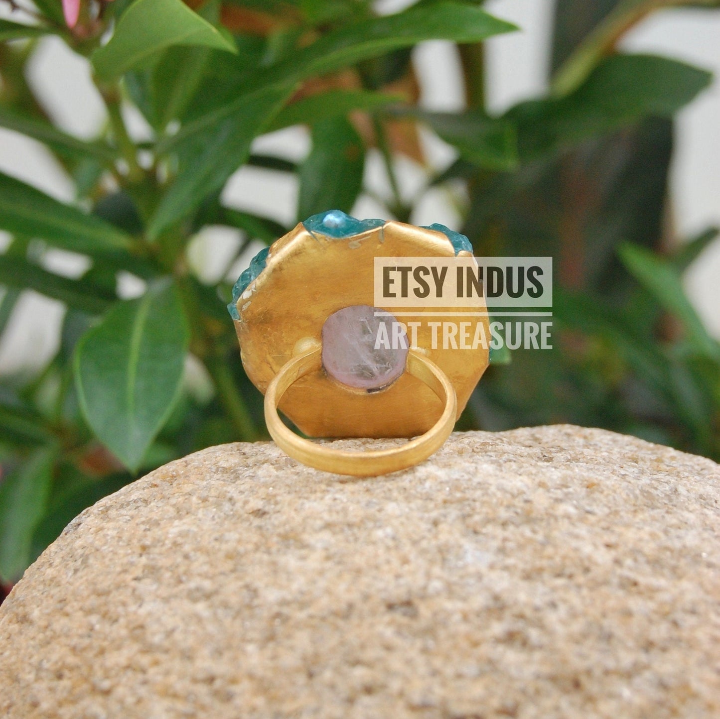 Raw Apatite- Moonstone Floral Gold Plated Ring