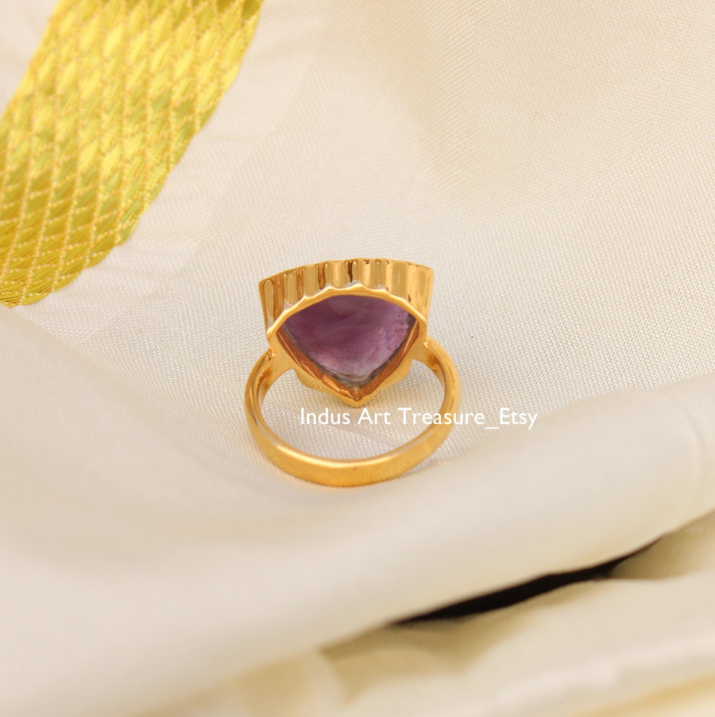 Amethyst Trillion Cut Gold Plated Ring